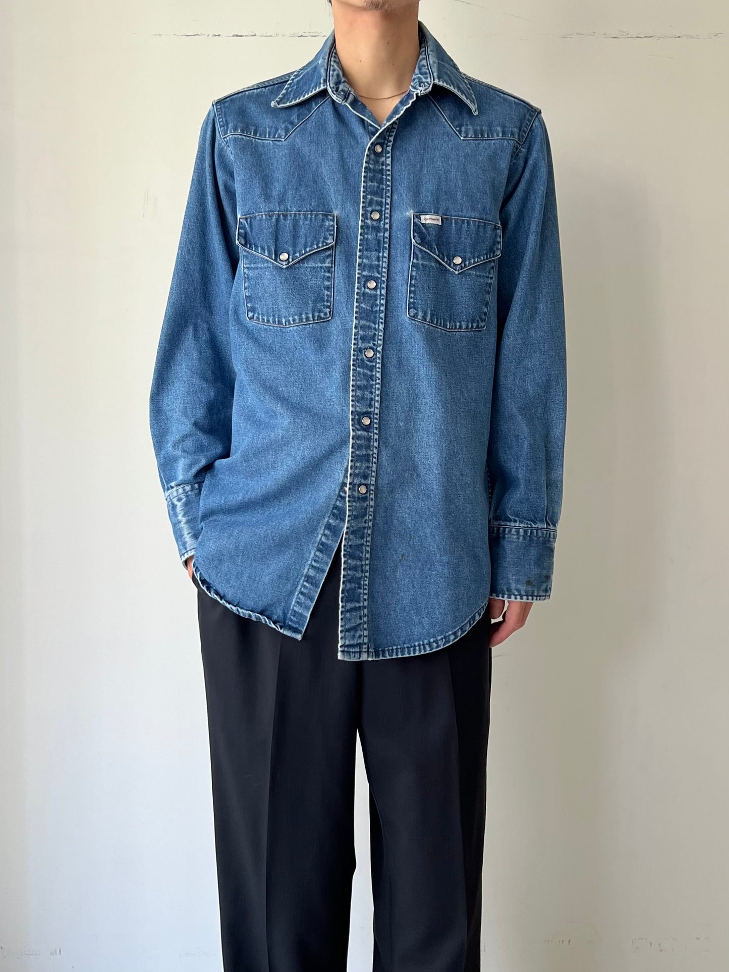 80's carhartt denim western shirt