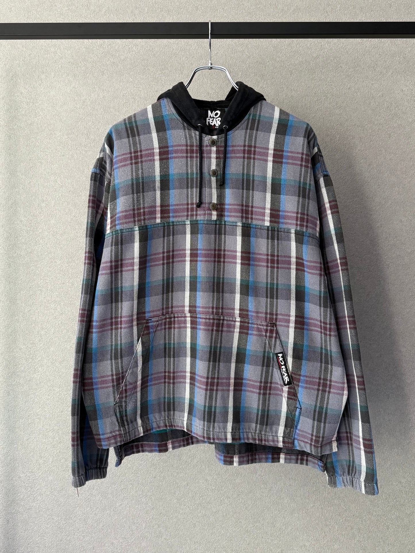 90's NO FEAR flannel pullover shirt "Made in USA"