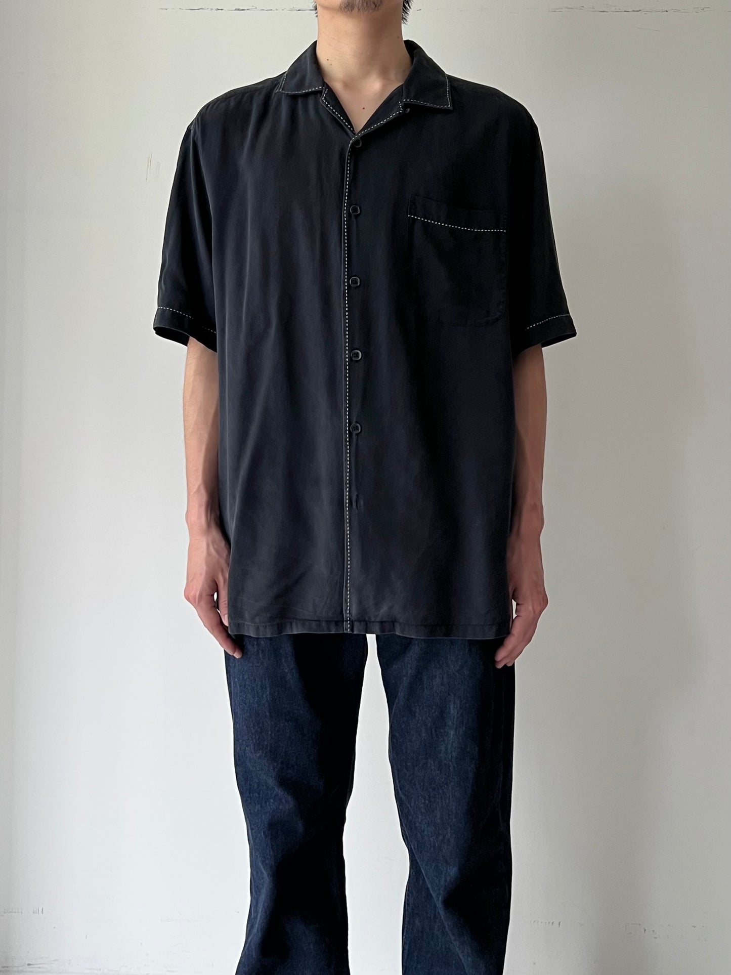 00's AXIST open collar silk shirt