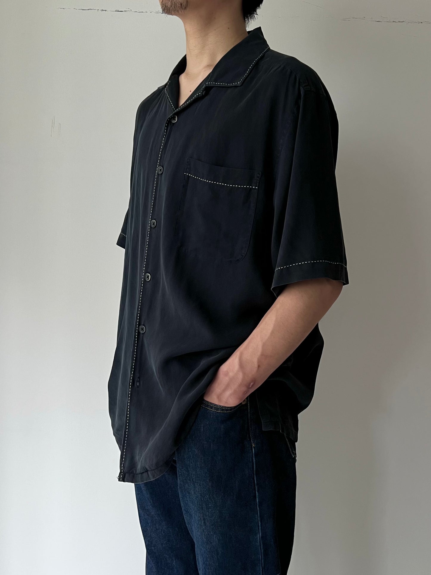 00's AXIST open collar silk shirt