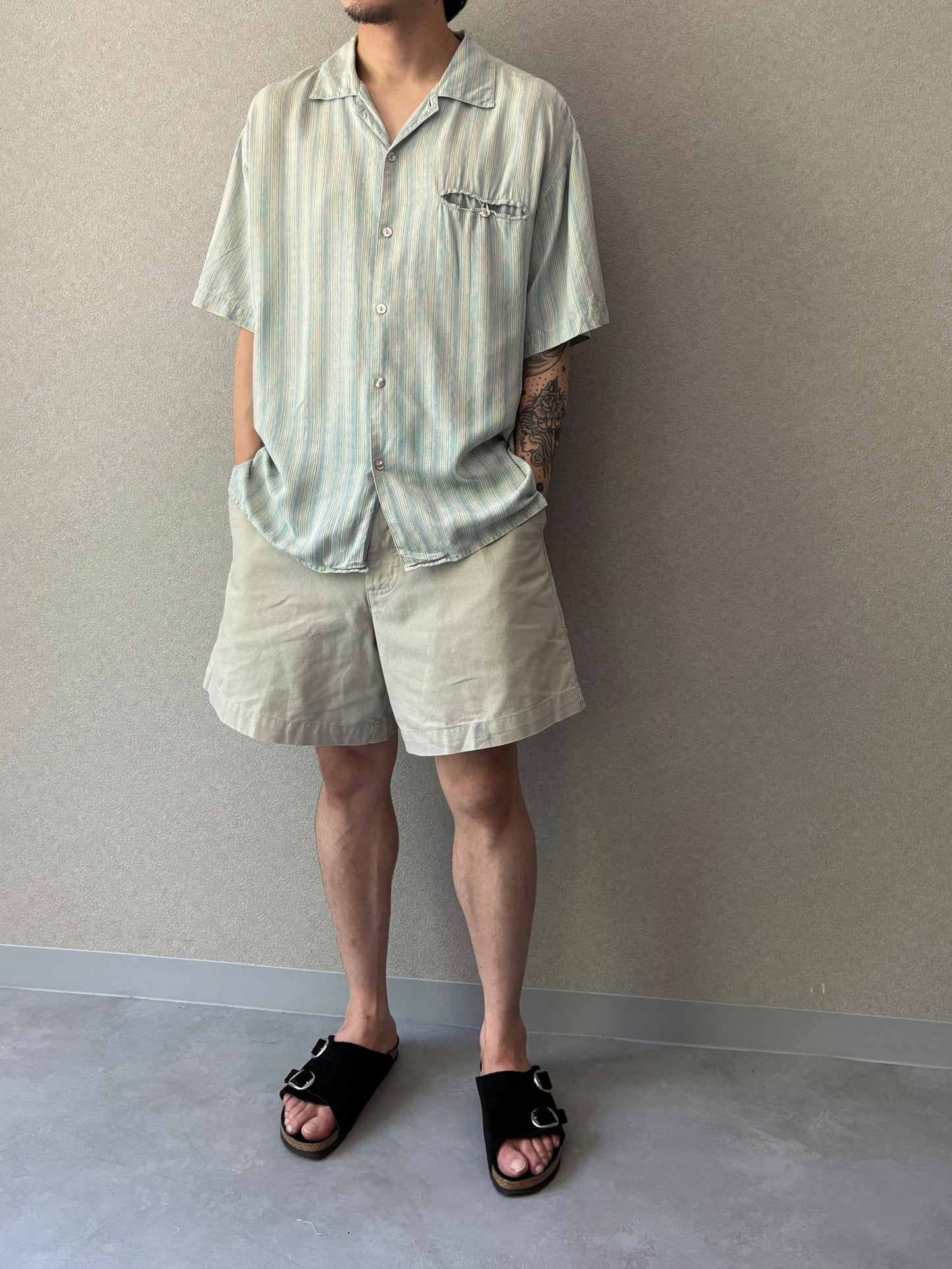 00's GRANT THOMAS silk open collar shirt