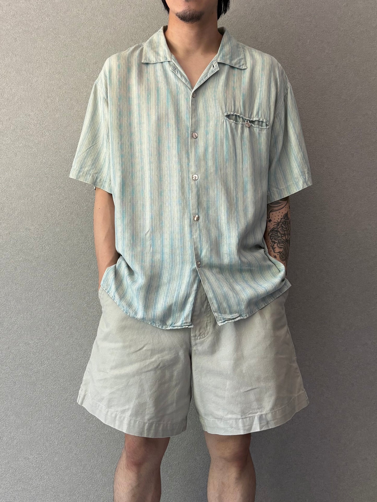 00's GRANT THOMAS silk open collar shirt
