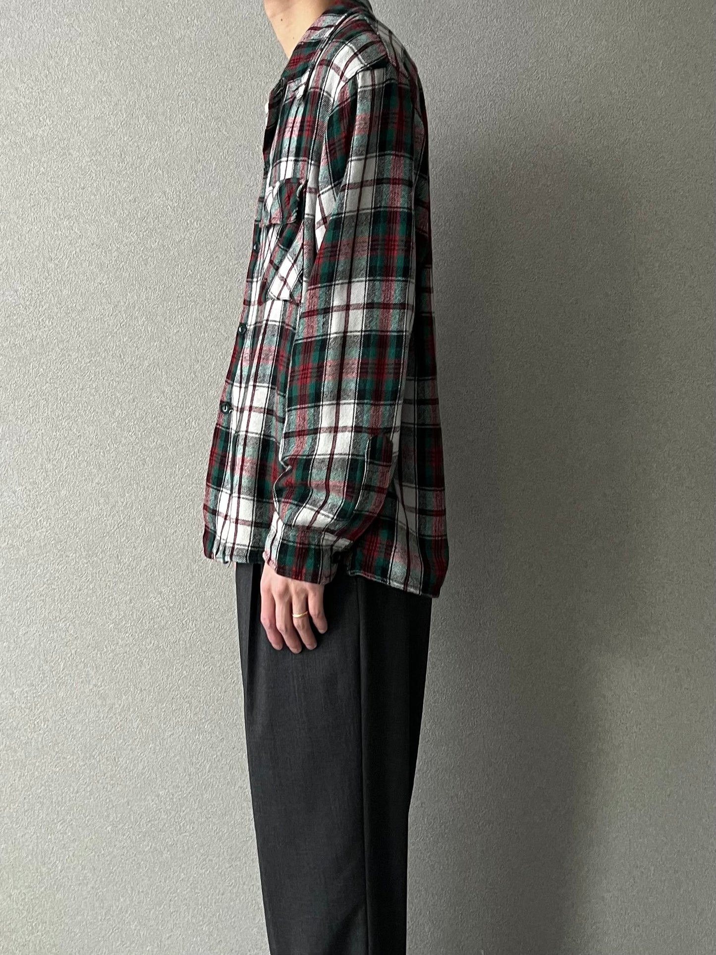 60's〜 VINTAGE open collar wool shirt