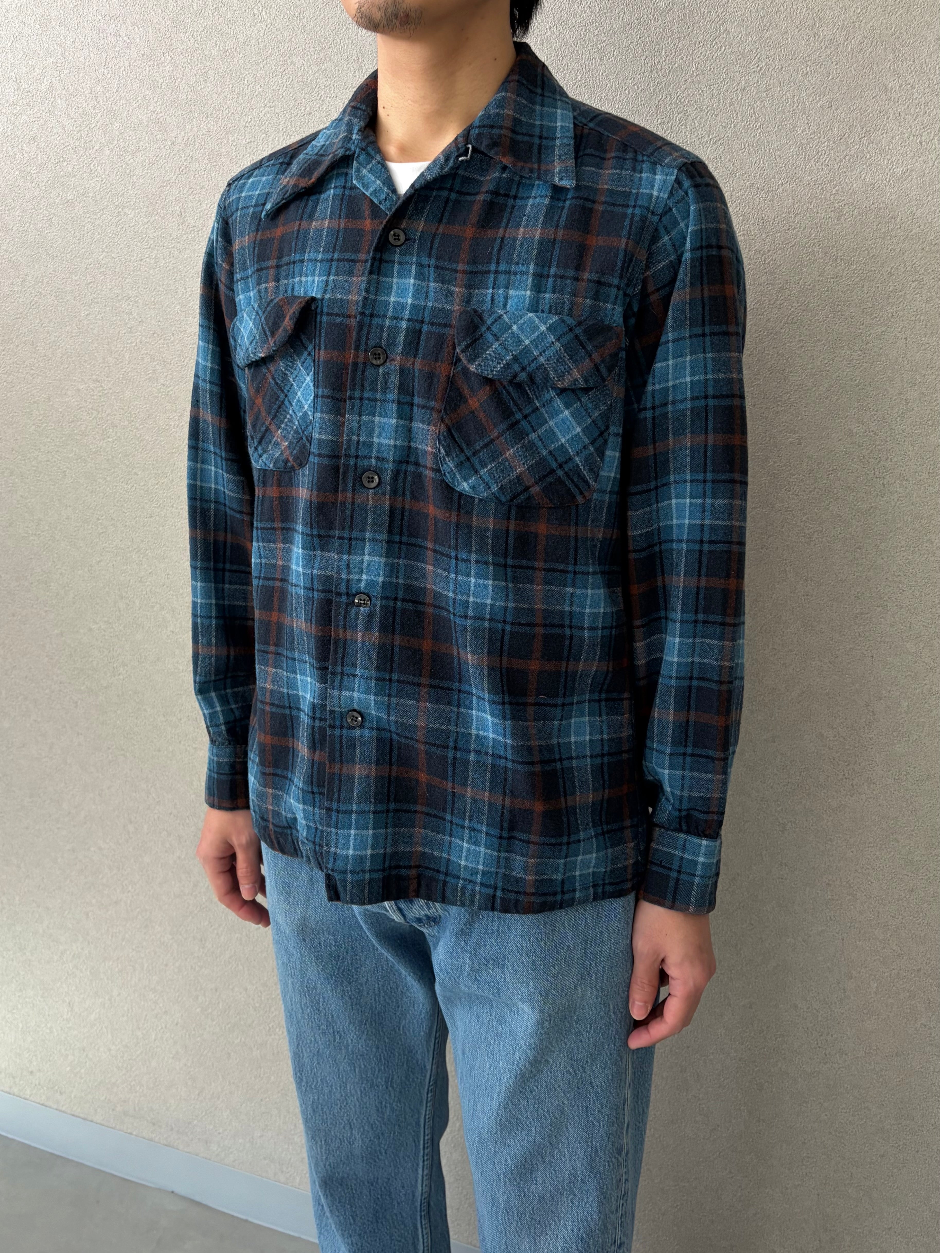 70s Pendleton 好配色 Open Collar WoolShirt PENDLETON（ペンドルトン） 70'S PENDLETON Wool Ombre Check Open
