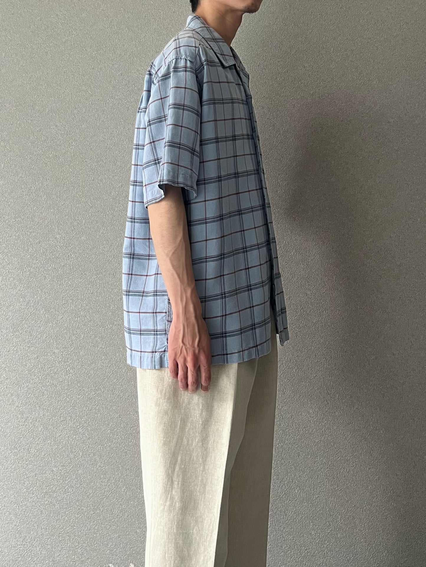 00's Eddie Bauer open collar linen×cotton shirt
