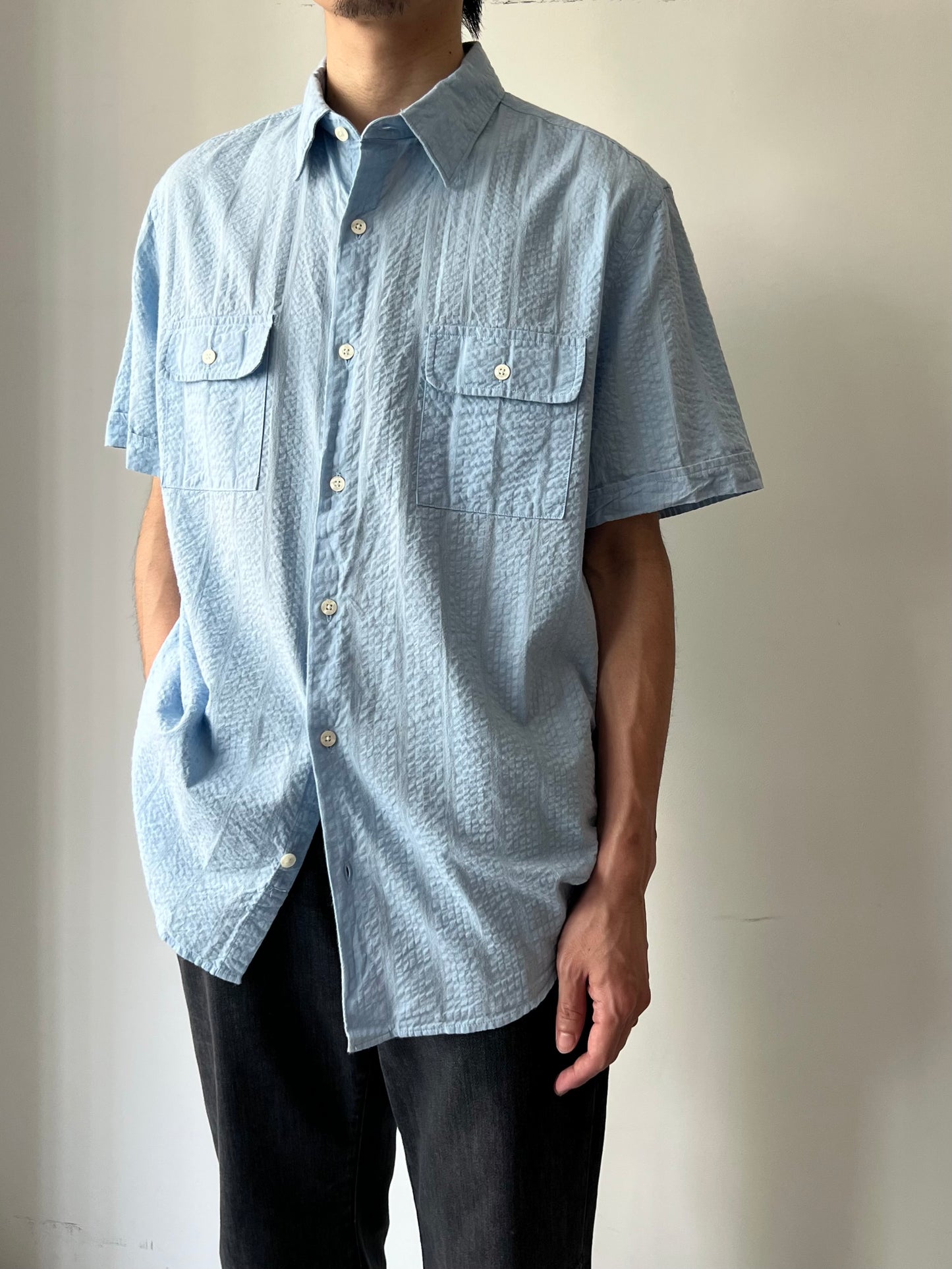 00's PERRY ELLIS seersucker shirt