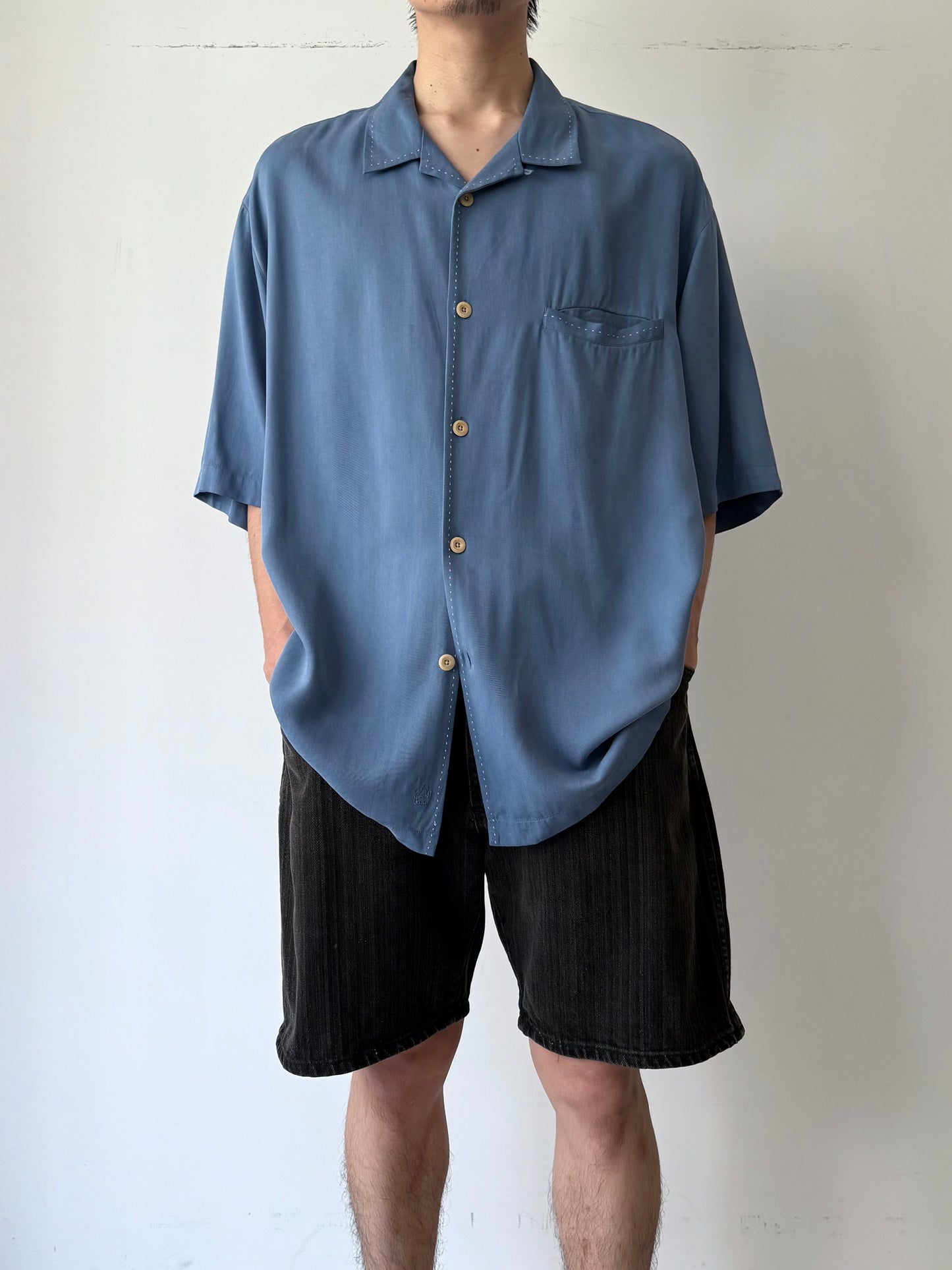90's Nat Nast silk open collar shirt