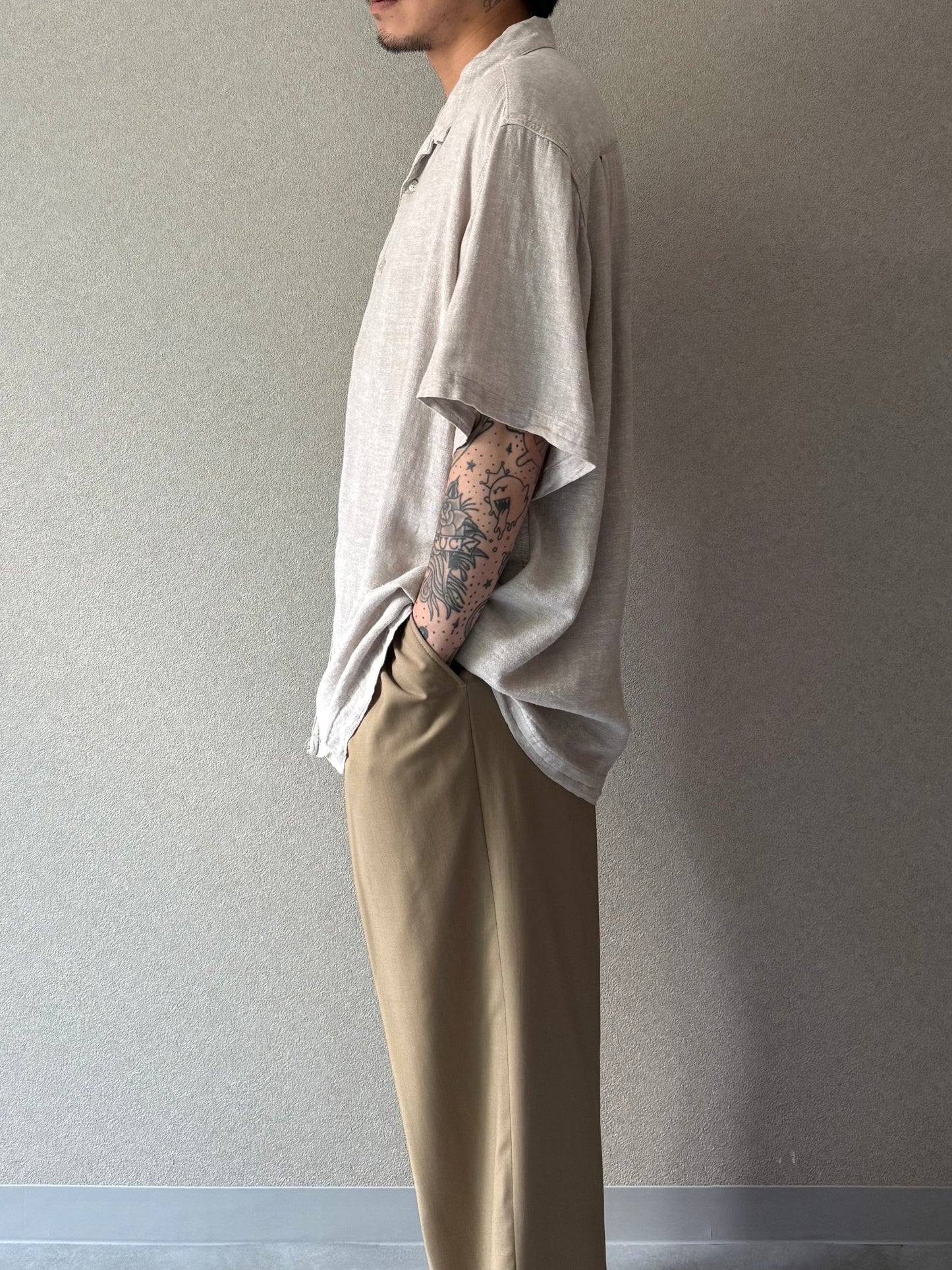 00's HAGGAR linen open collar shirt