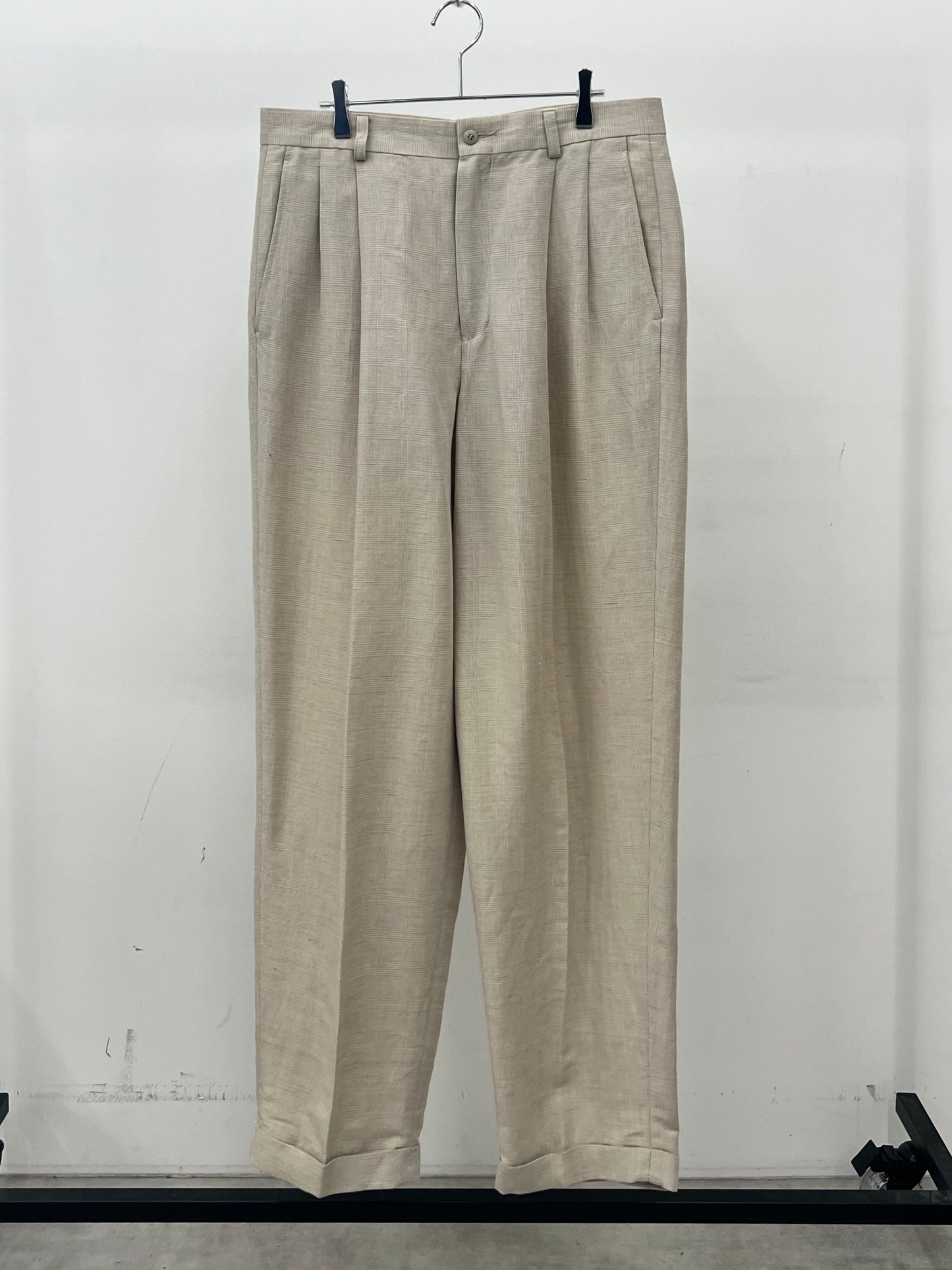 90's claibone check pattern linen slacks
