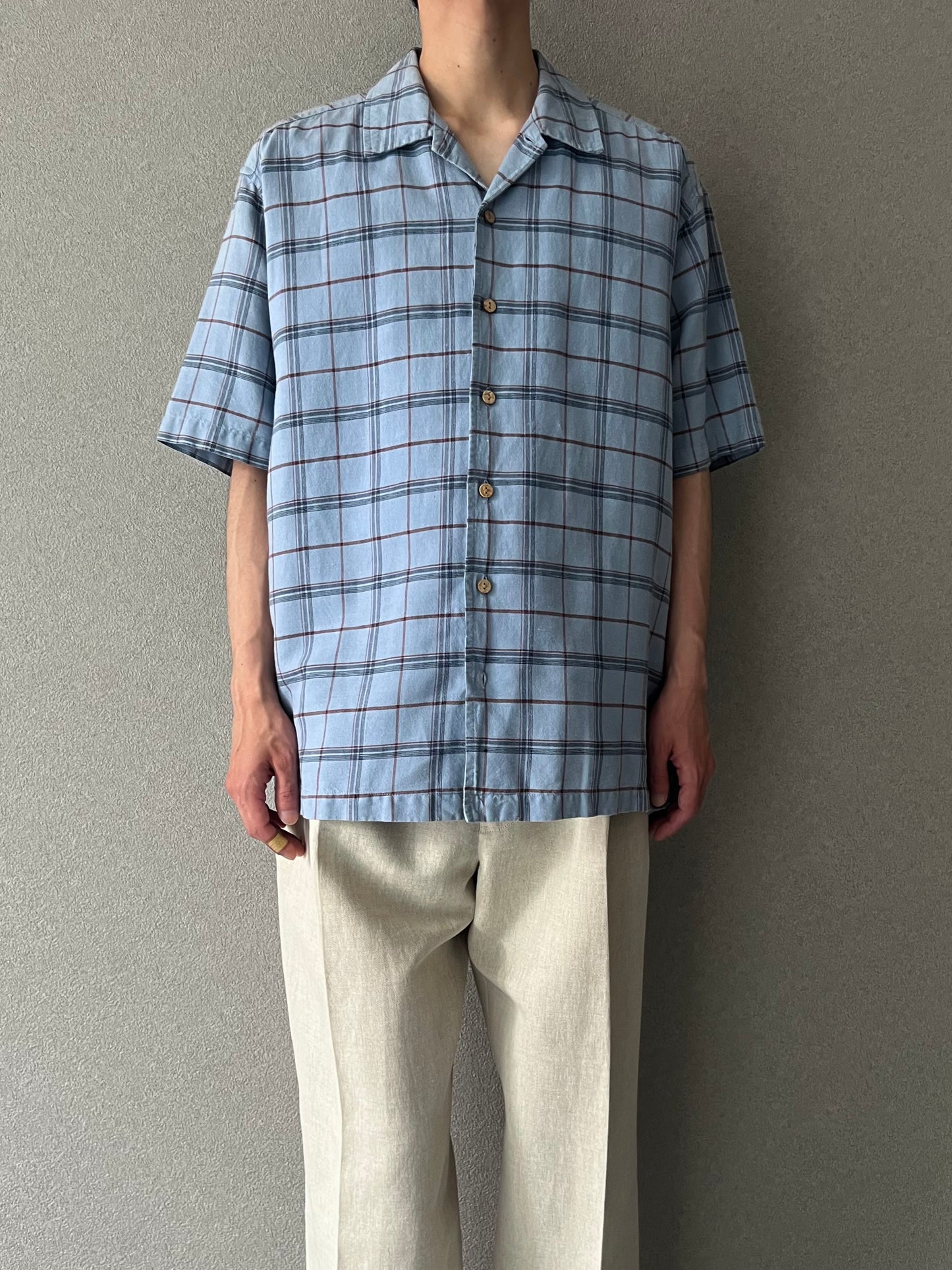00's Eddie Bauer open collar linen×cotton shirt