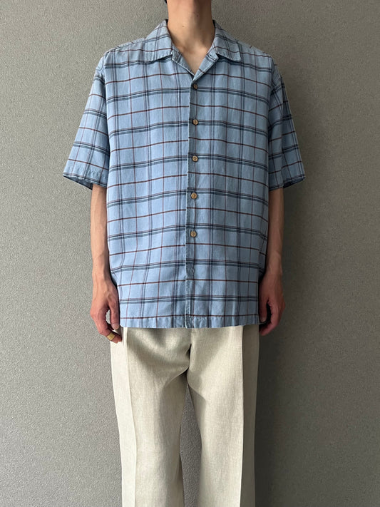 00's Eddie Bauer open collar linen×cotton shirt