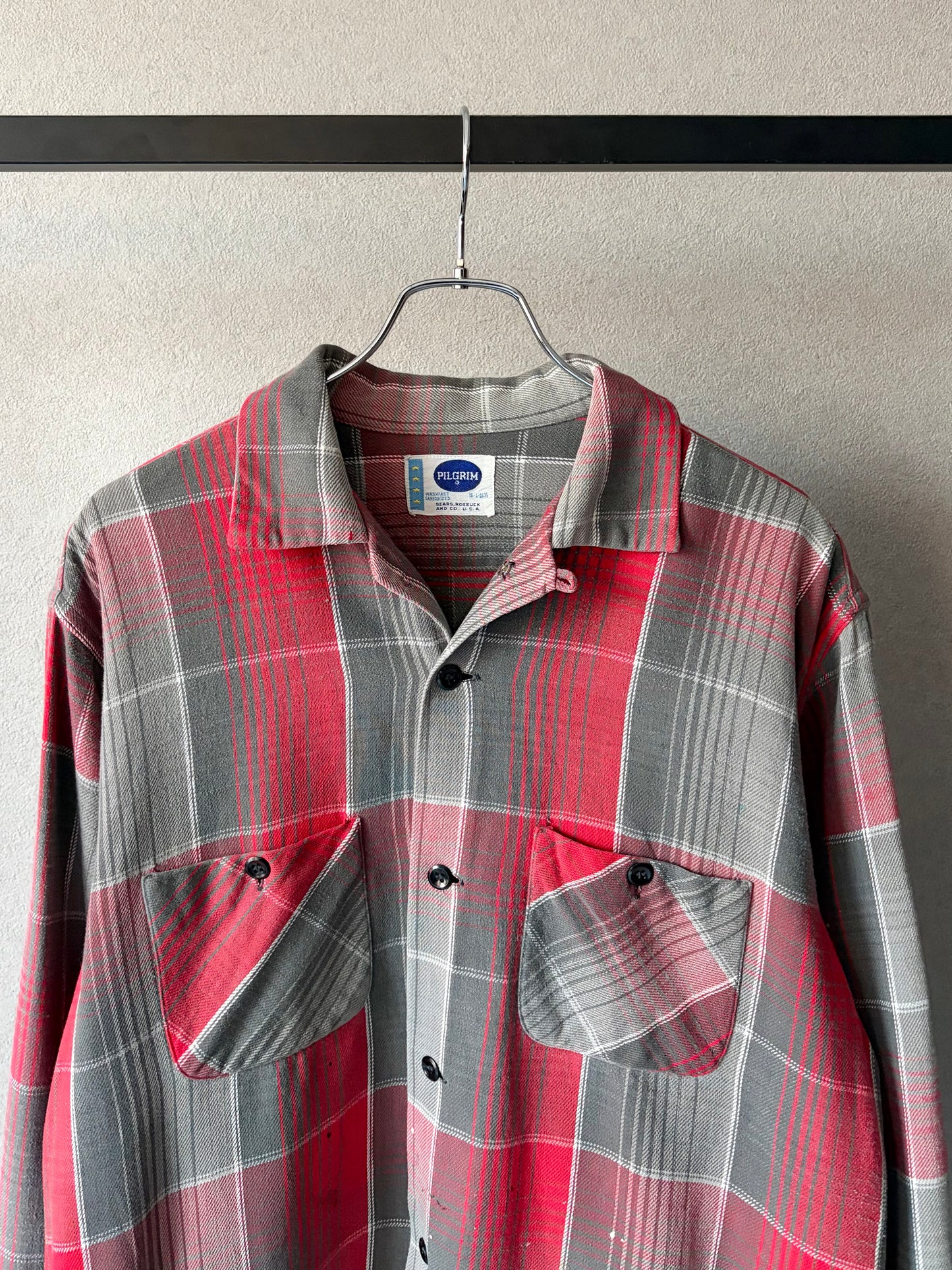 60's PILGRIM open collar flannel shirt