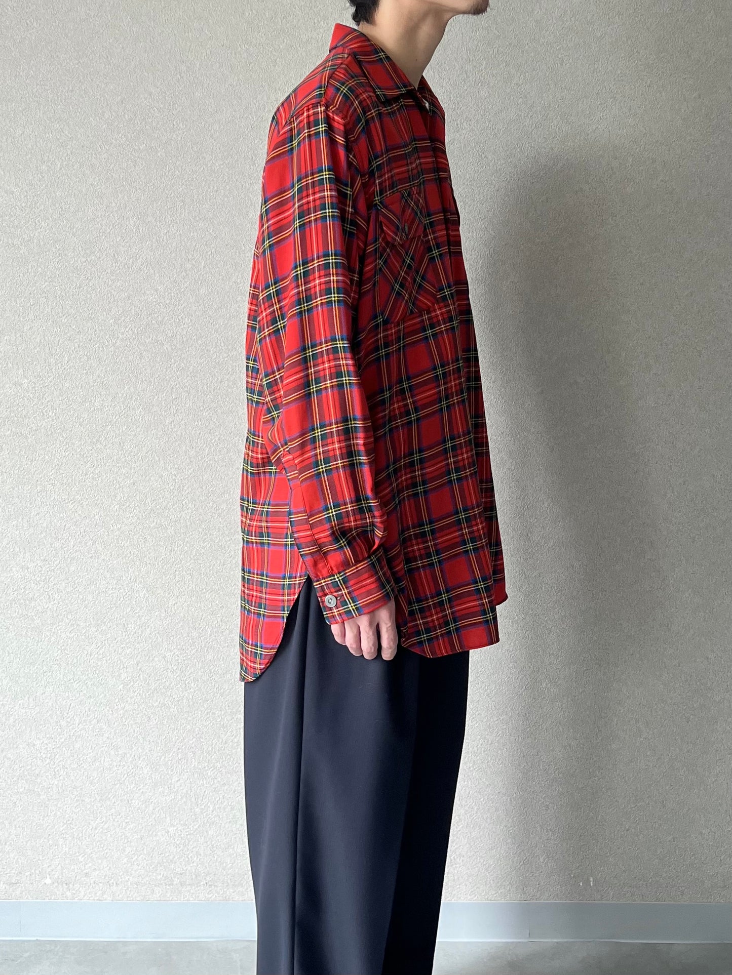 60's VINTAGE wool open collar shirt