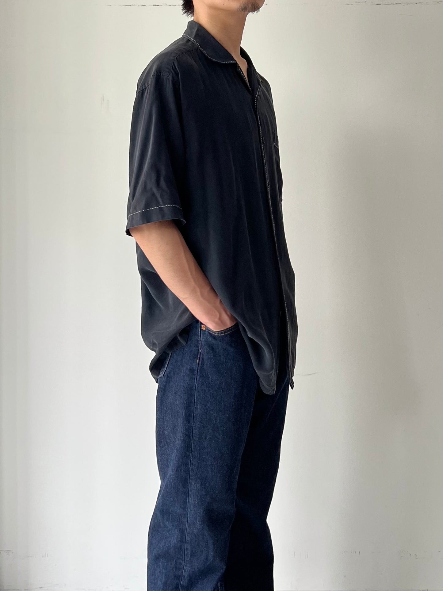 00's AXIST open collar silk shirt