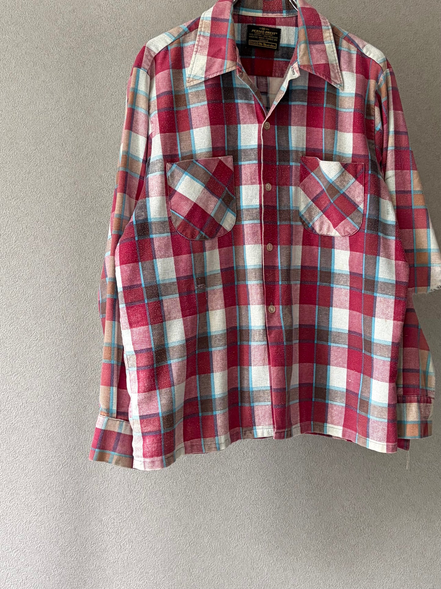 70's Sears open collar print flannel shirt