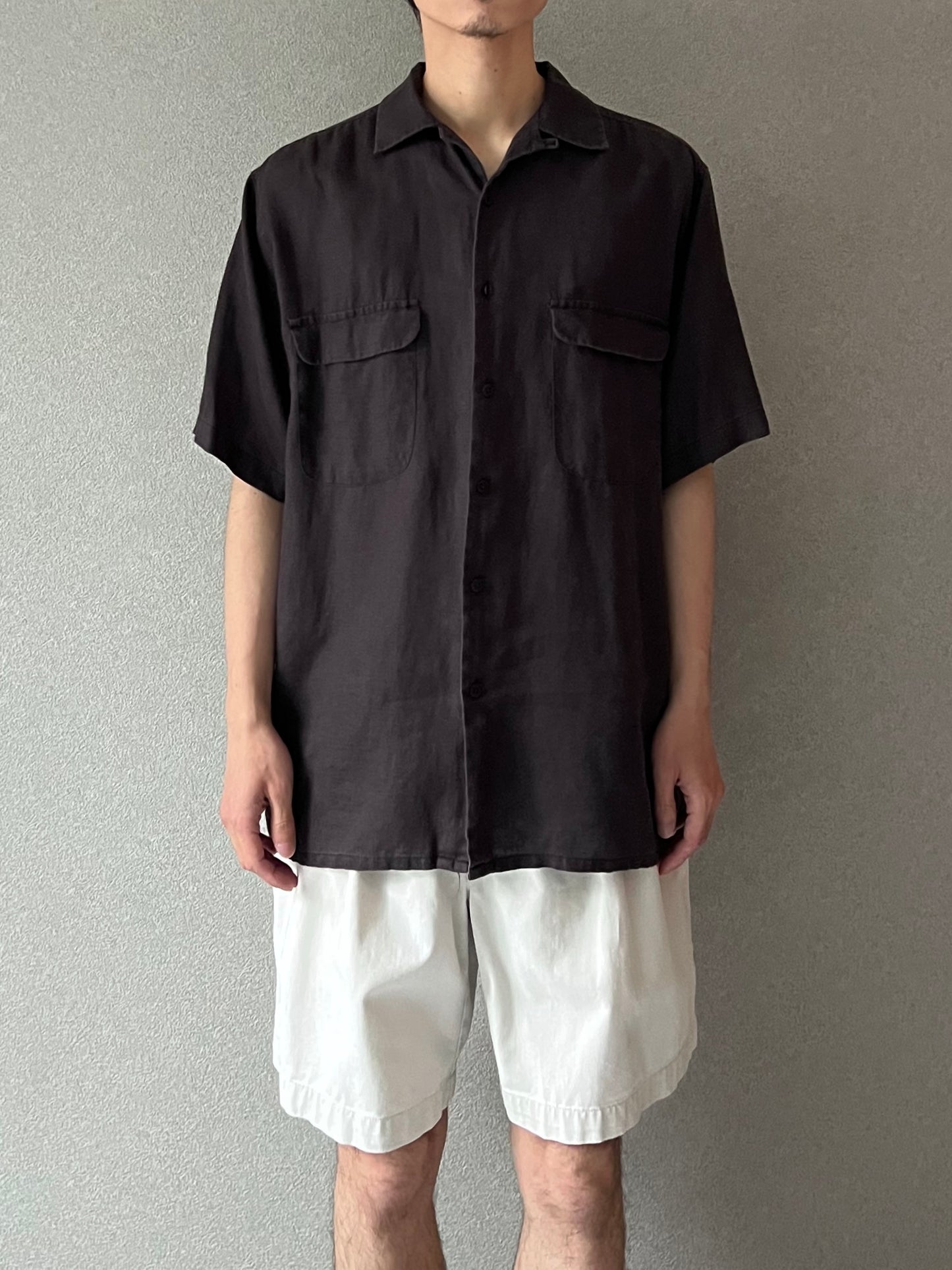 00's BRUNO linen open collar shirt