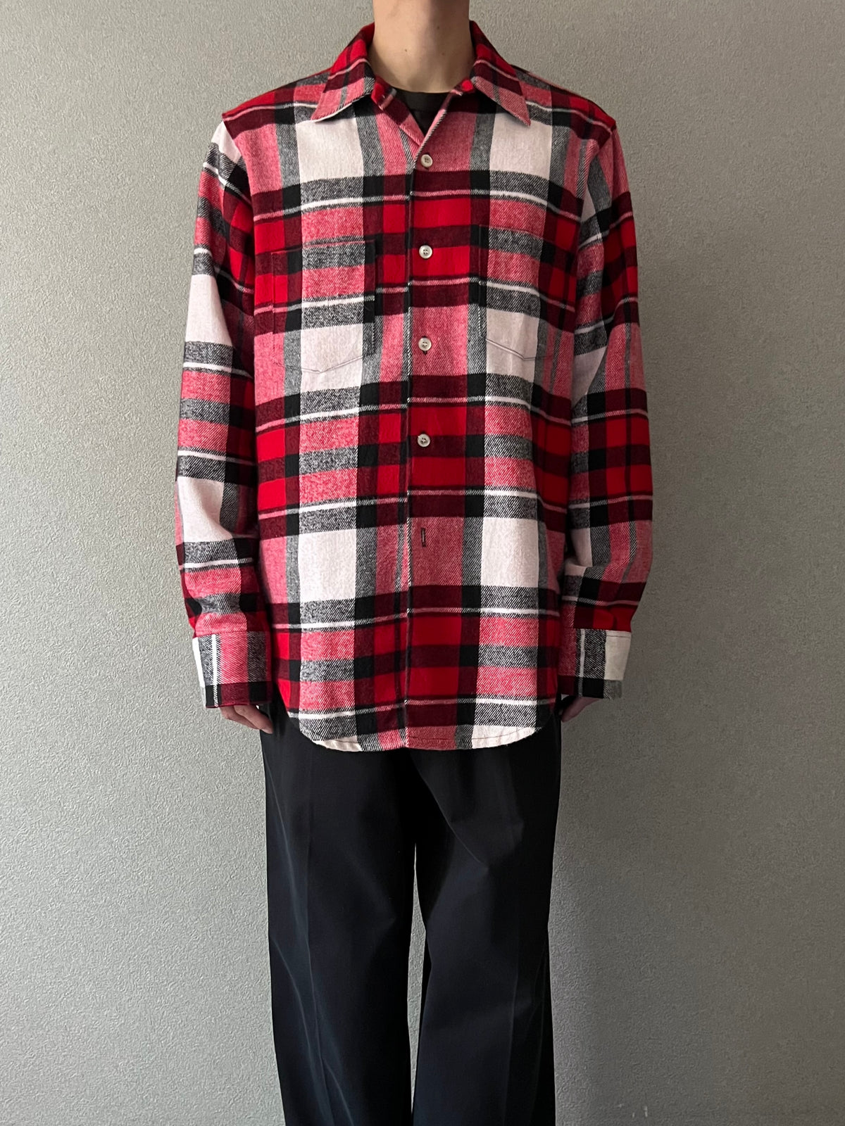 70's GOLDEN KEY open collar flannel shirt "Dead Stock"