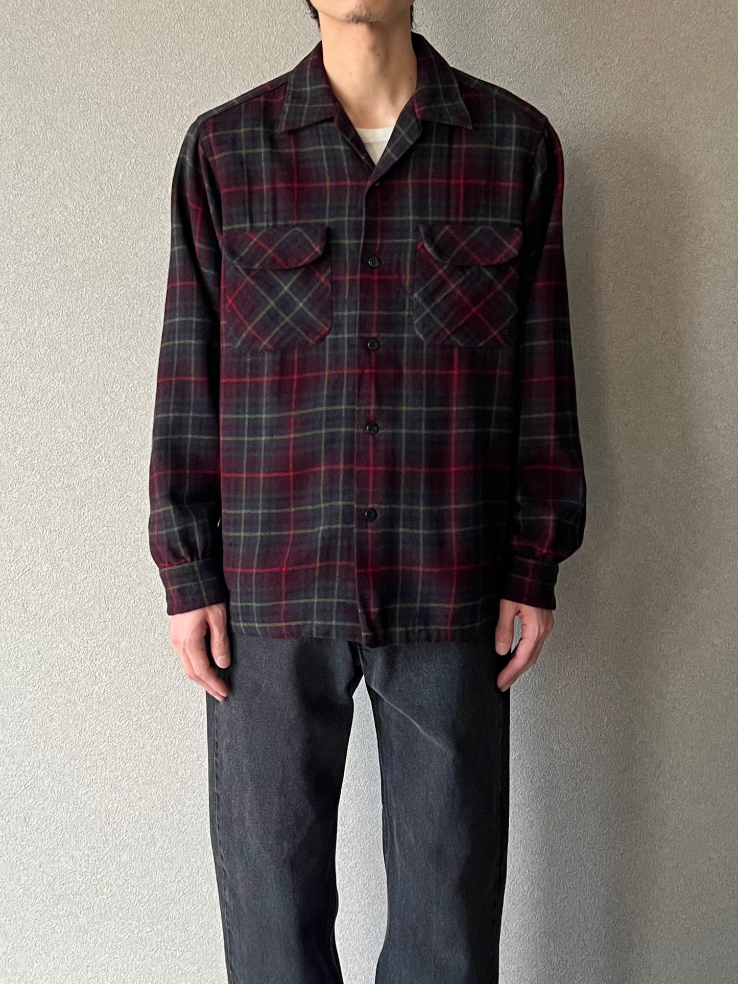 60's PENDLETON open collar wool shirts