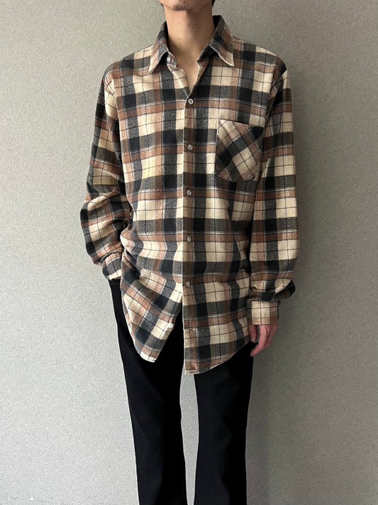 70's UNKNOWN print flannel shirt