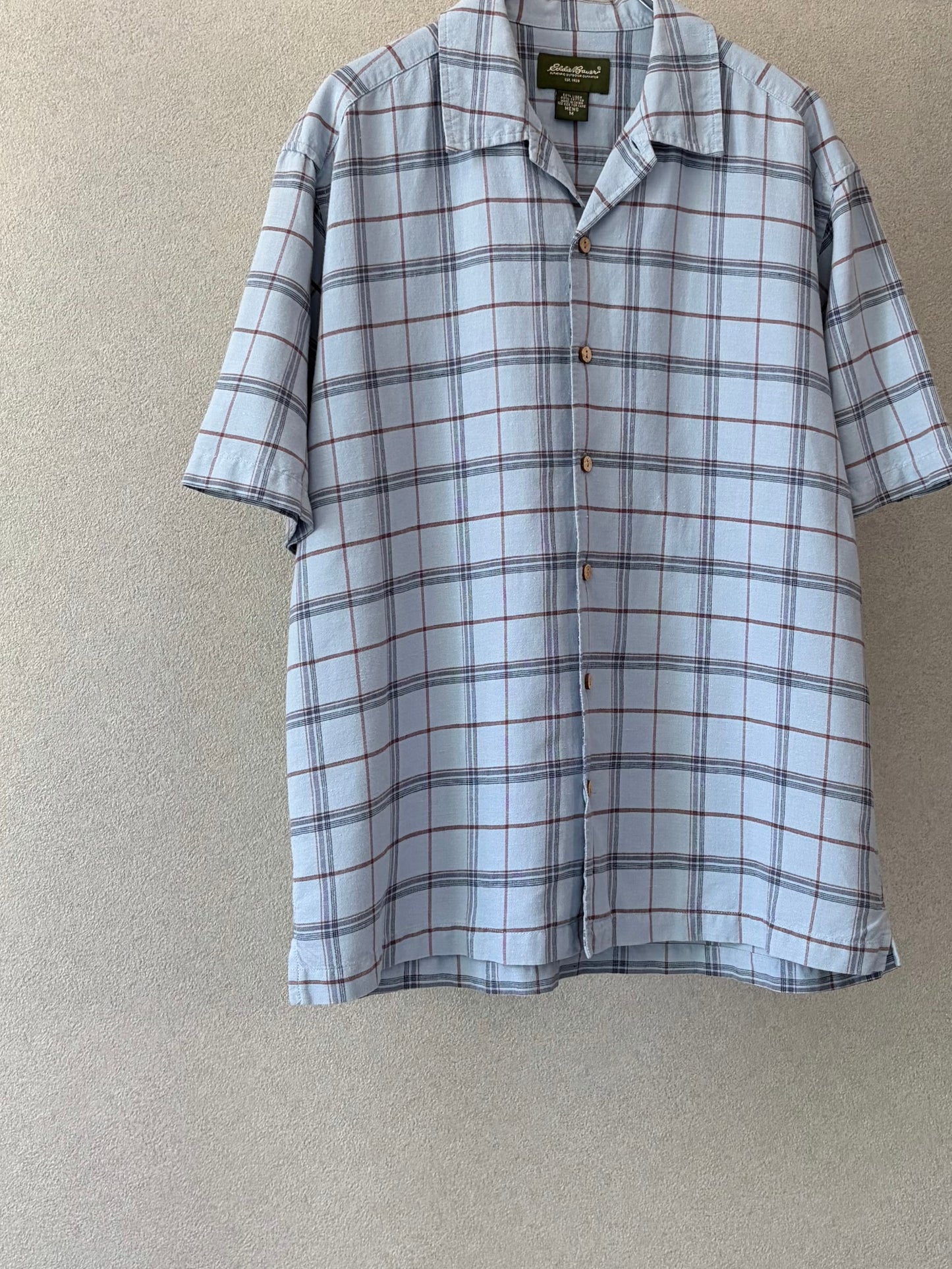 00's Eddie Bauer open collar linen×cotton shirt