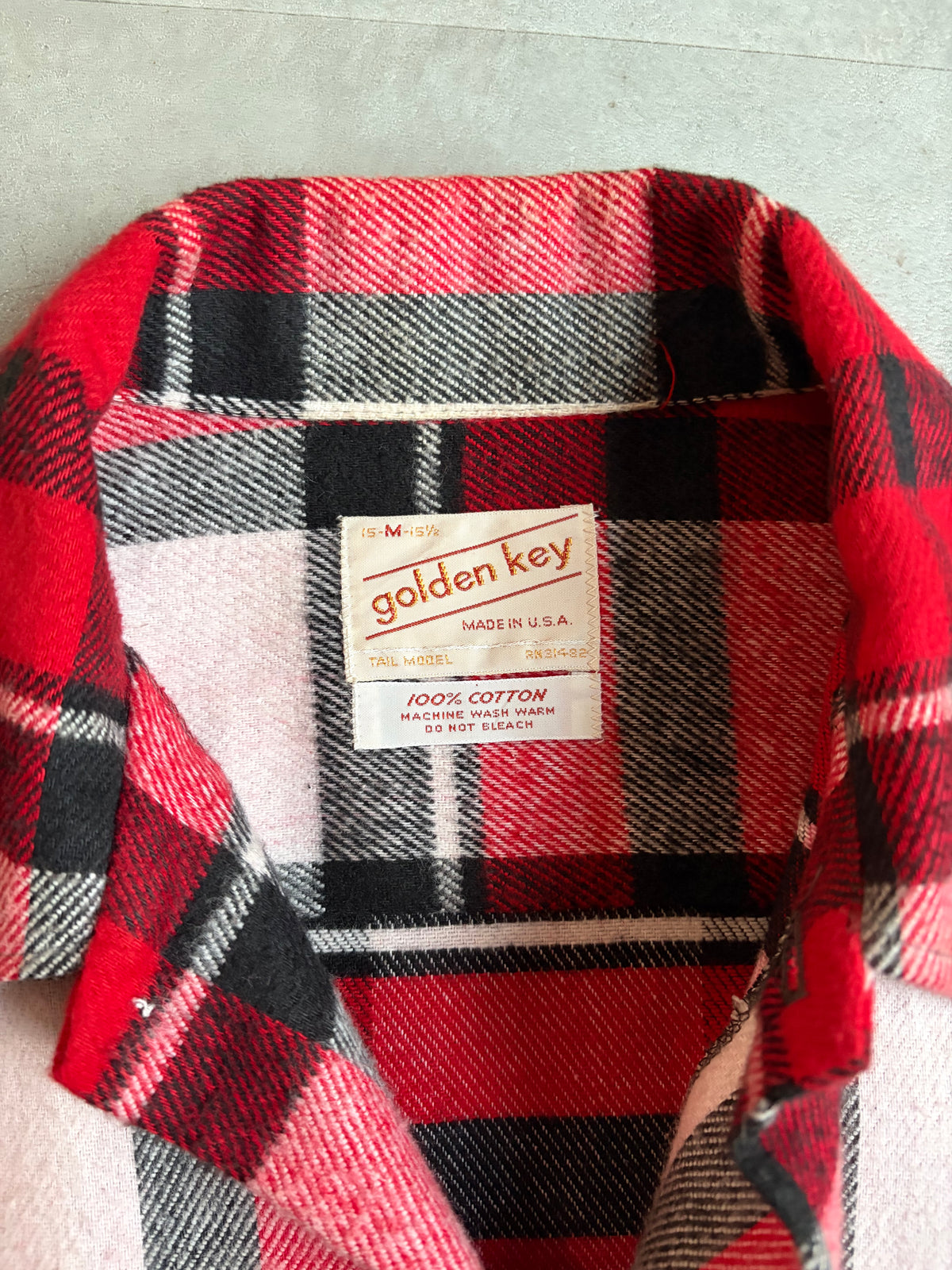 70's GOLDEN KEY open collar flannel shirt "Dead Stock"