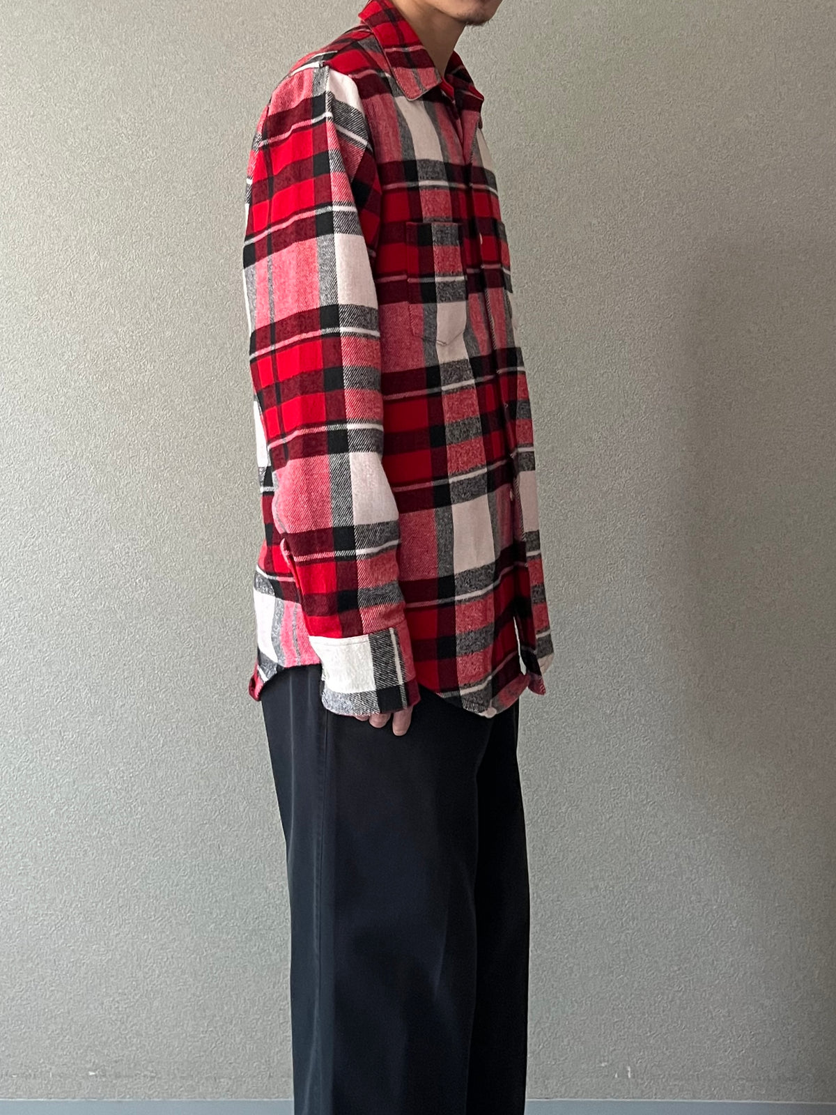 70's GOLDEN KEY open collar flannel shirt "Dead Stock"