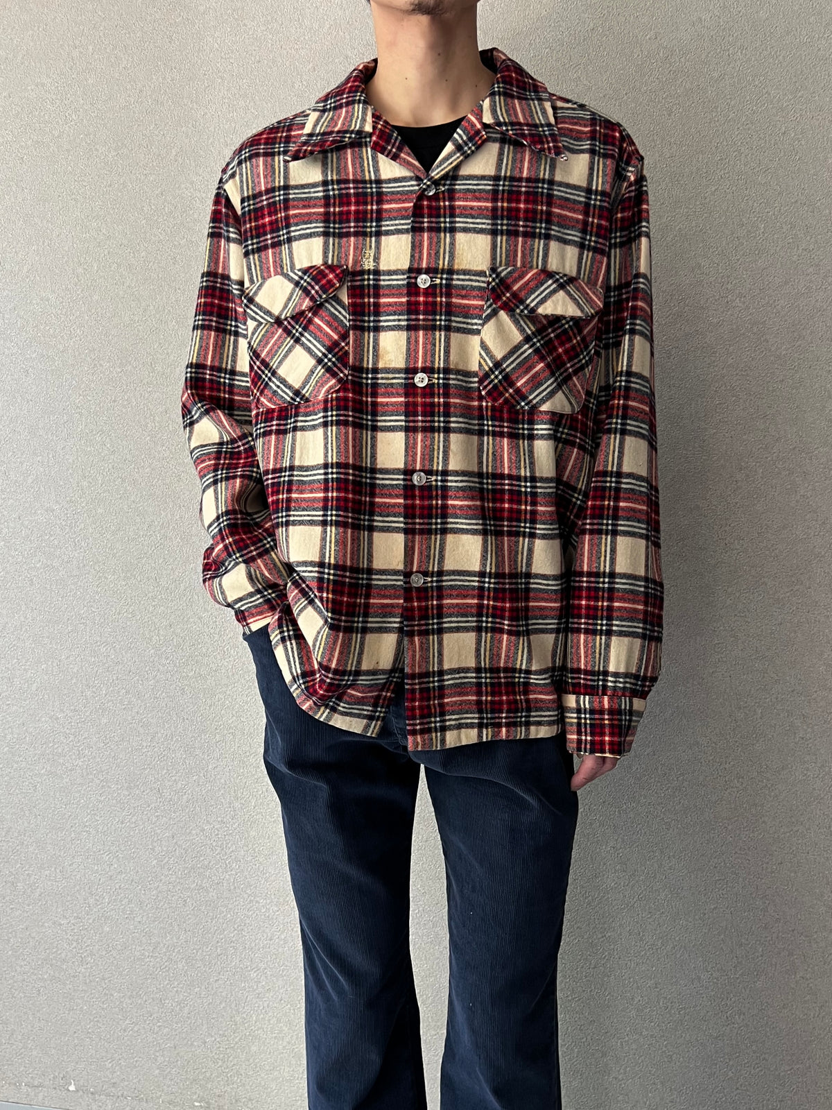 70's PENDLETON open coller wool shirt "Made in USA"