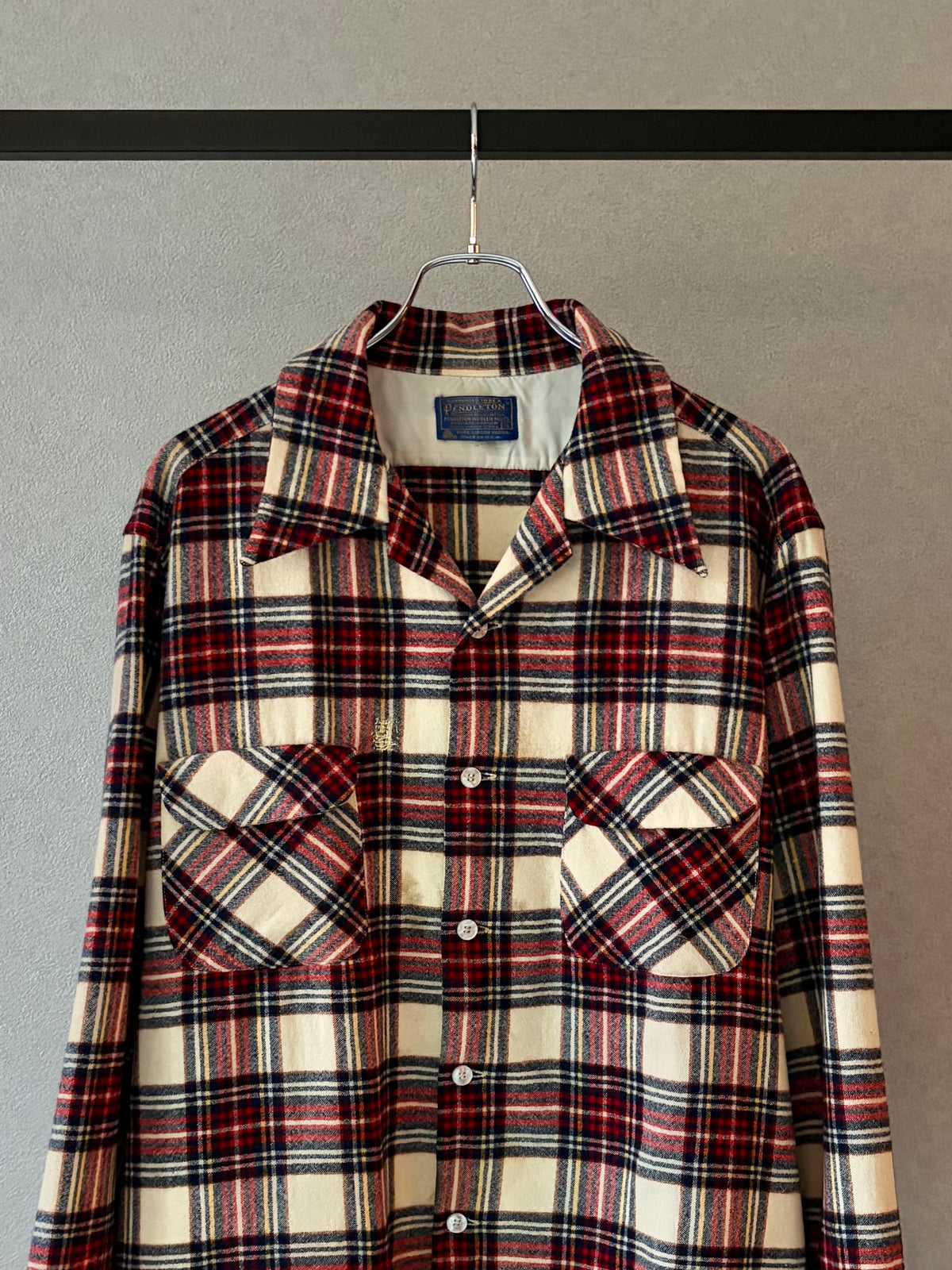 70's PENDLETON open coller wool shirt "Made in USA"