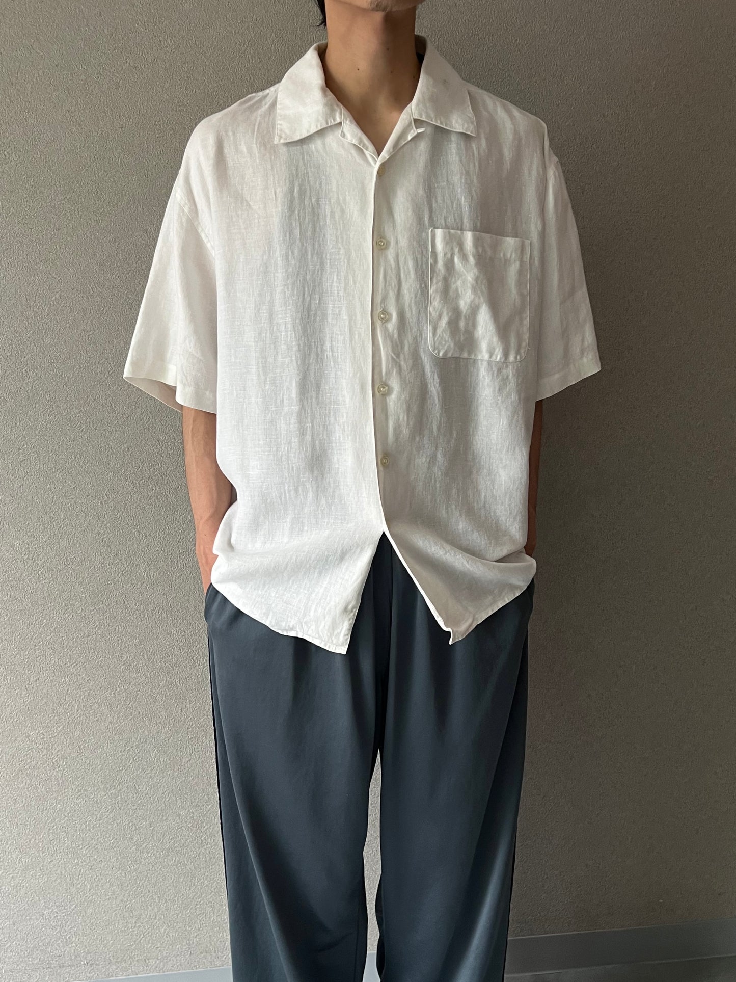 90's〜 maxwell & co. open collar linen shirt