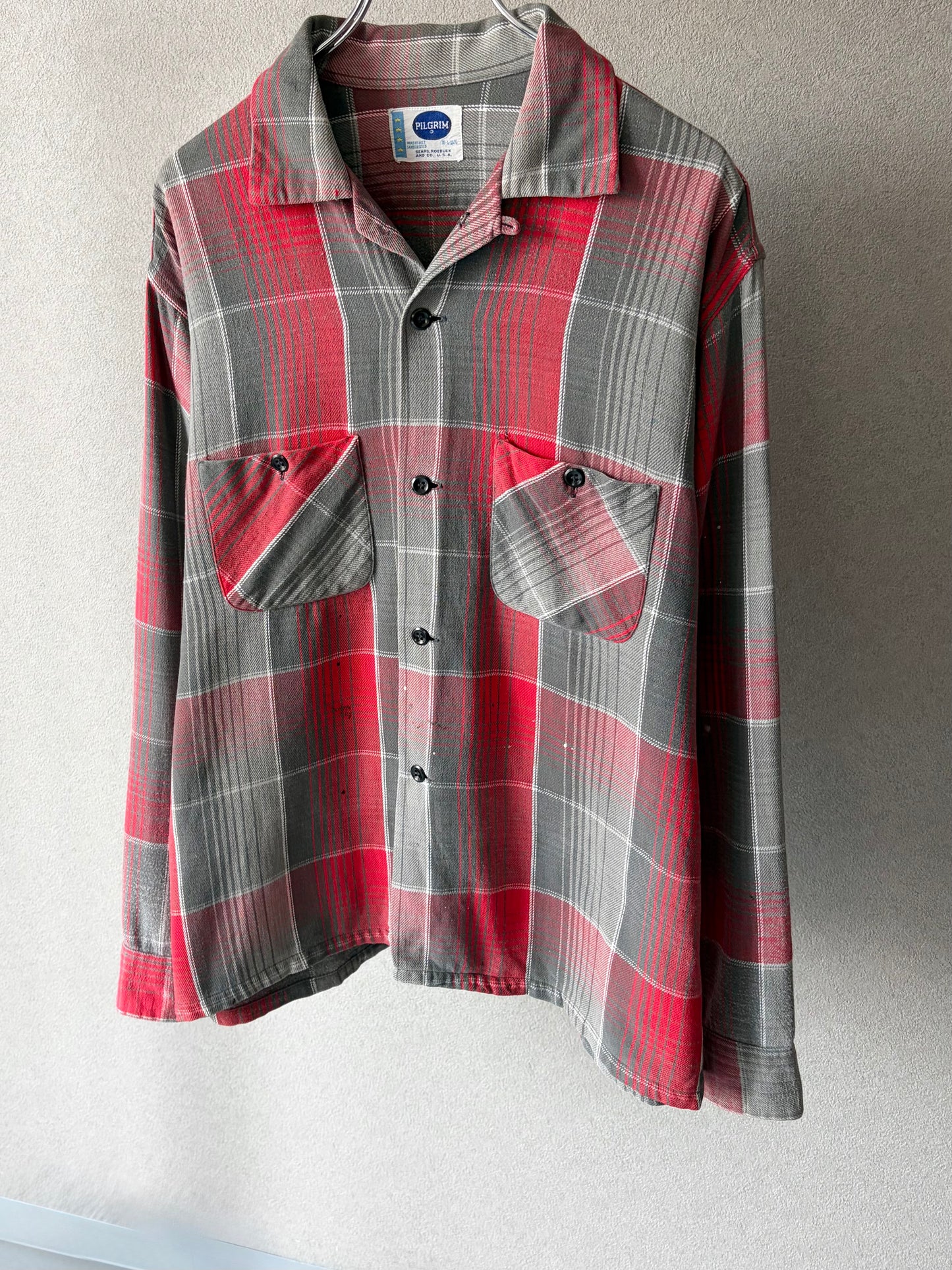 60's PILGRIM open collar flannel shirt