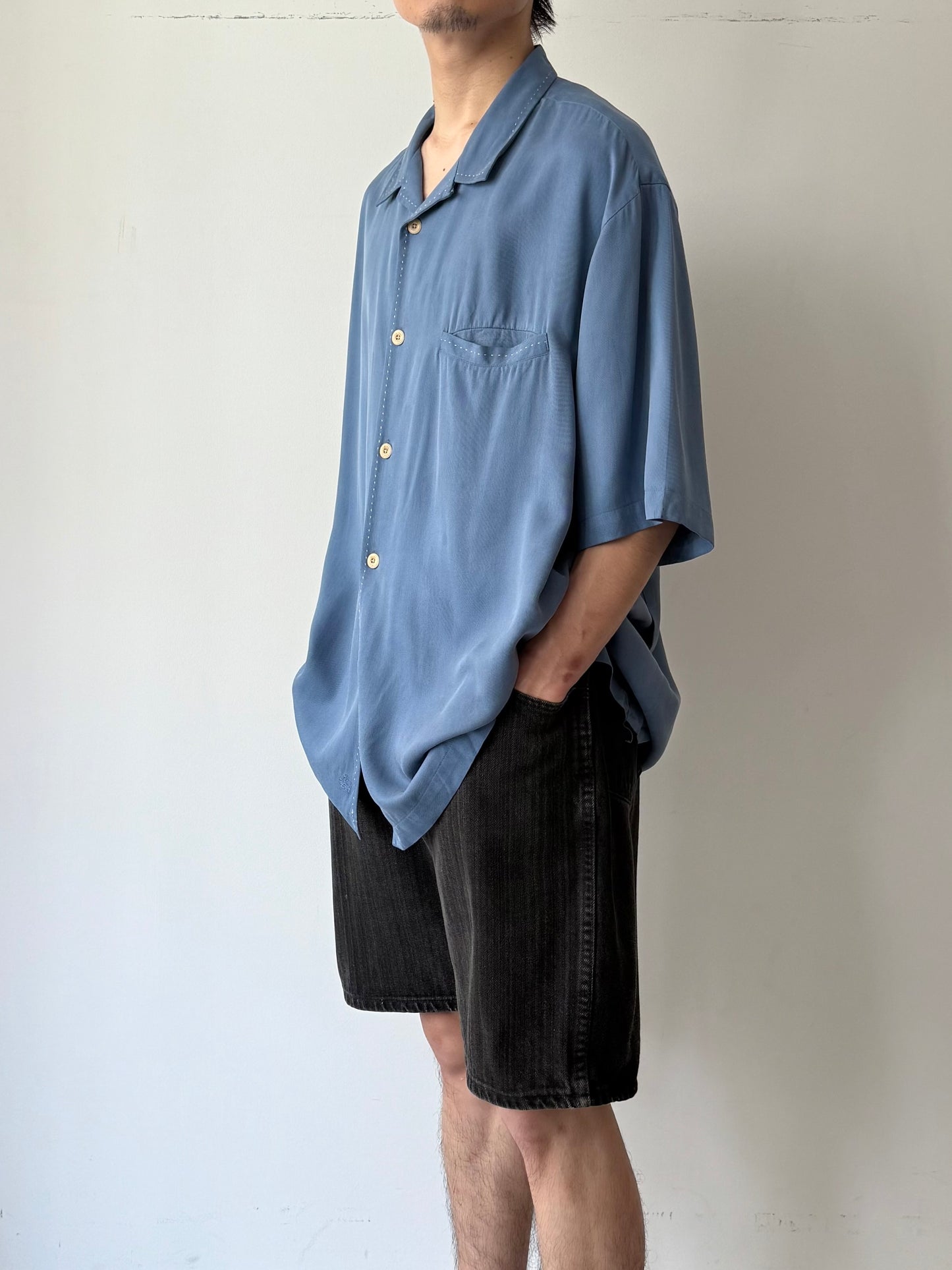 90's Nat Nast silk open collar shirt