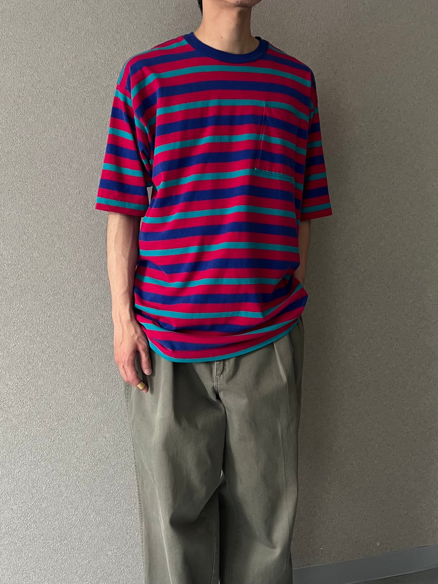 90's LAND’S END border t-shirt "Made in USA"