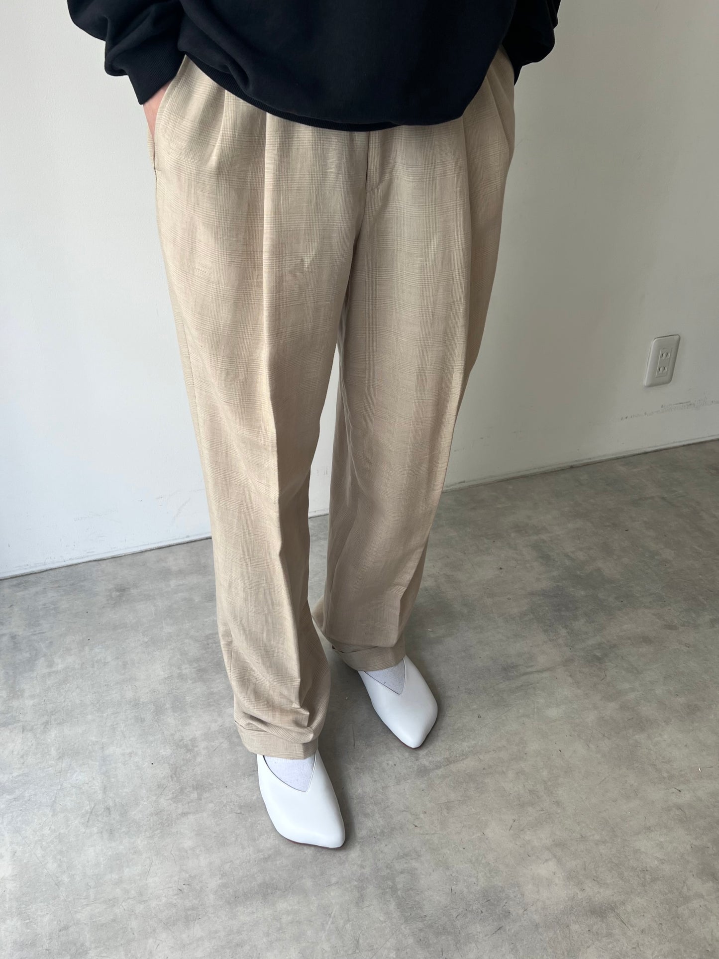 90's claibone check pattern linen slacks