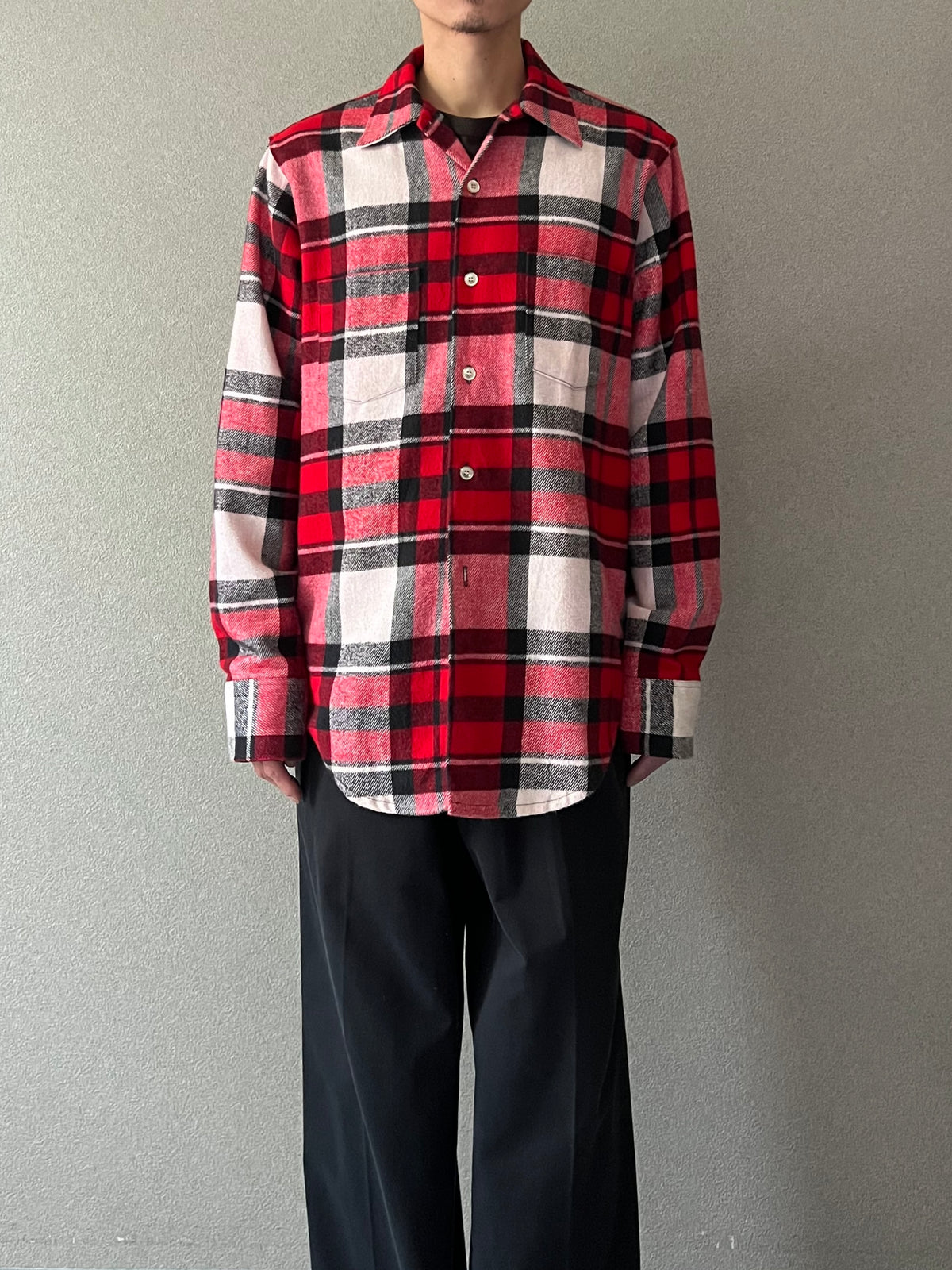 70's GOLDEN KEY open collar flannel shirt "Dead Stock"