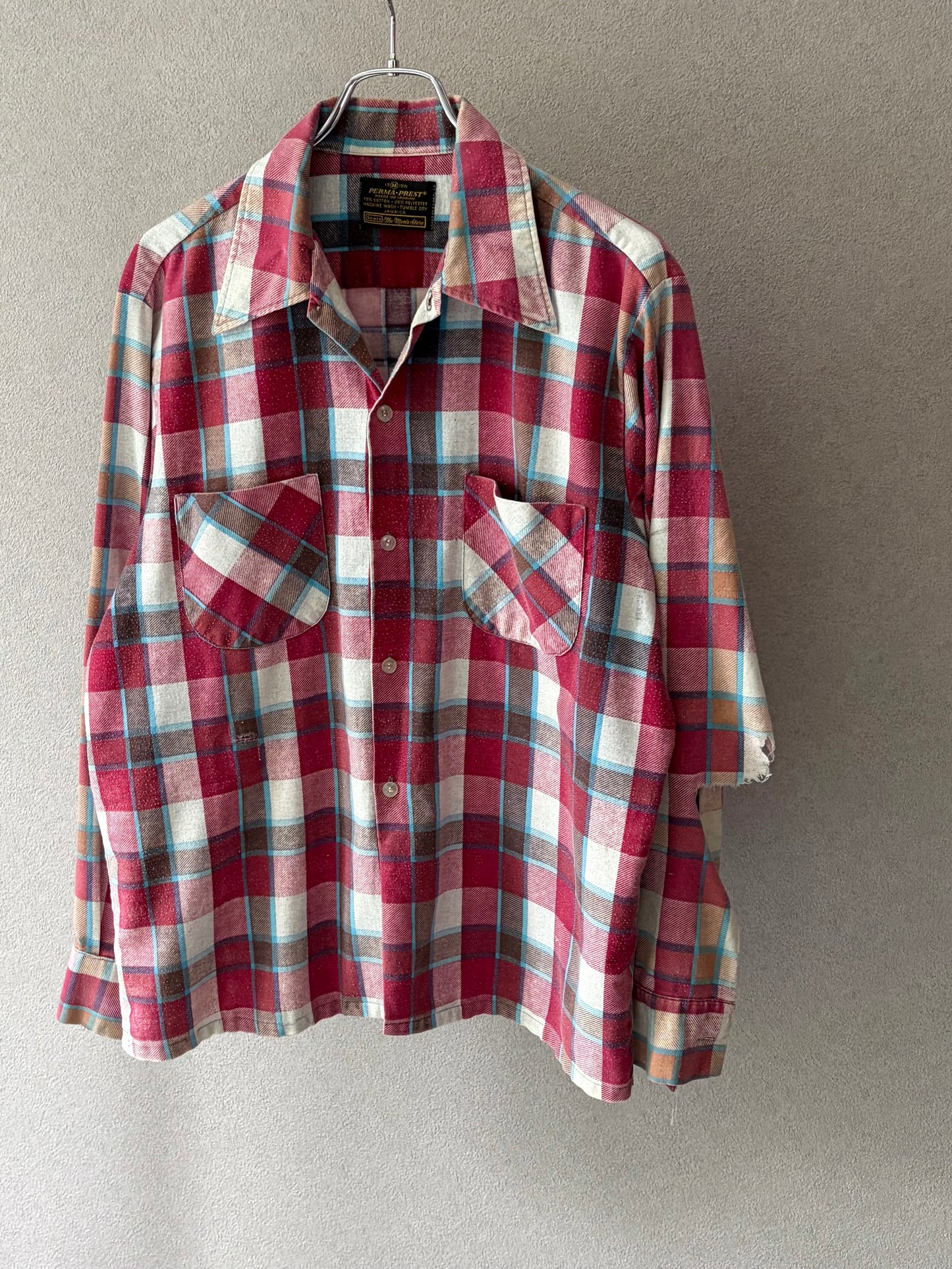 70's Sears open collar print flannel shirt
