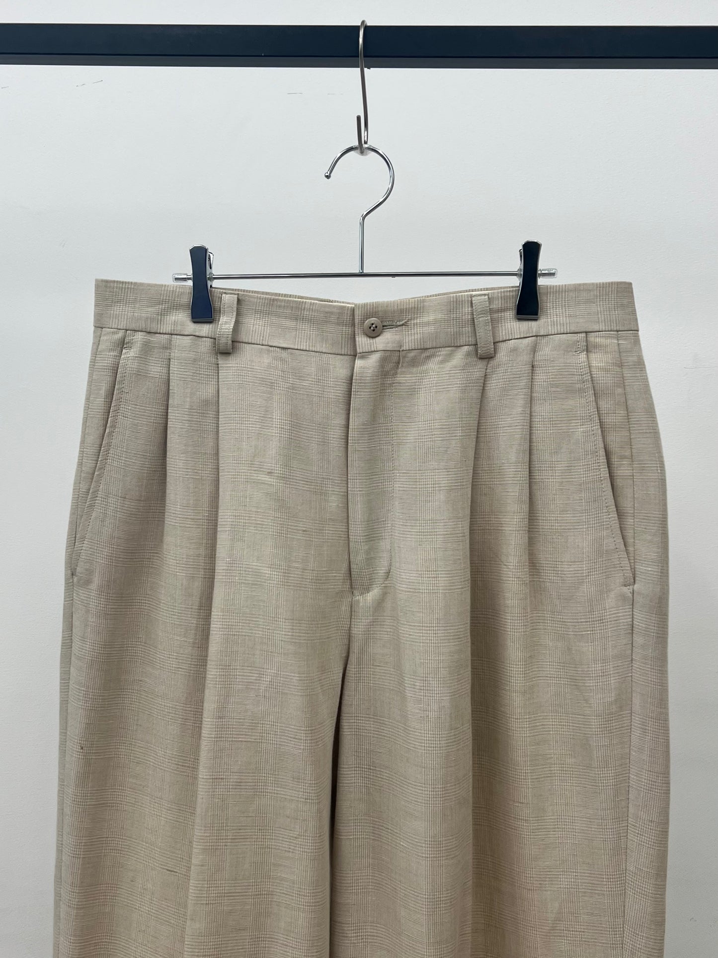 90's claibone check pattern linen slacks