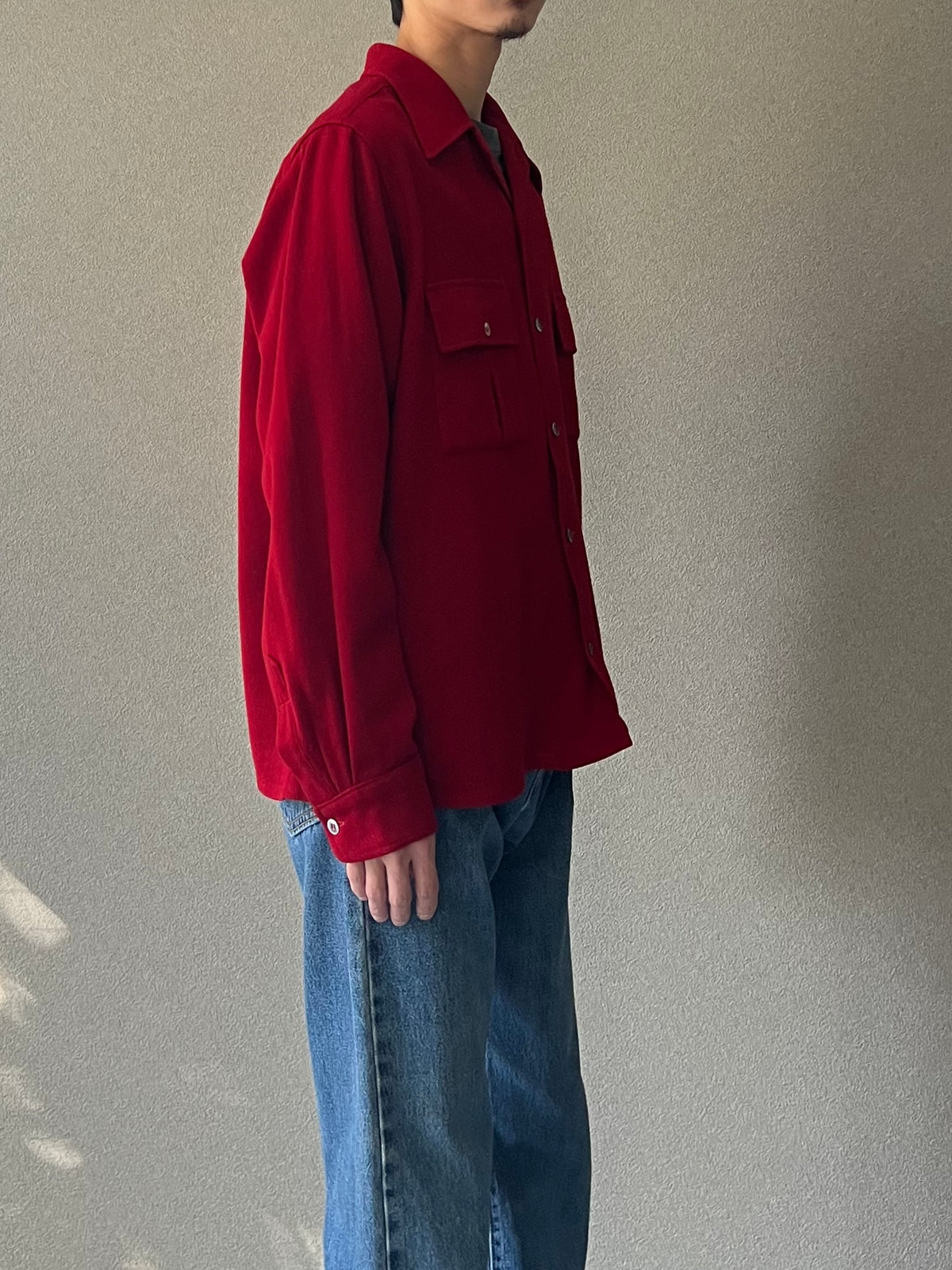 70's WOOD STREAM open collar wool shirt