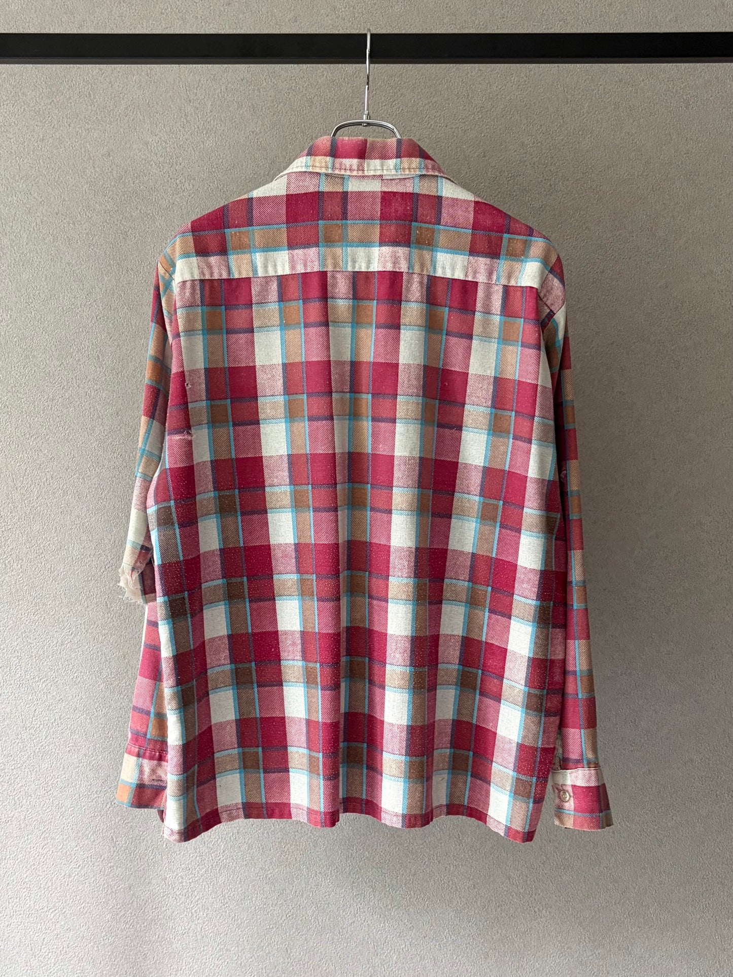 70's Sears open collar print flannel shirt