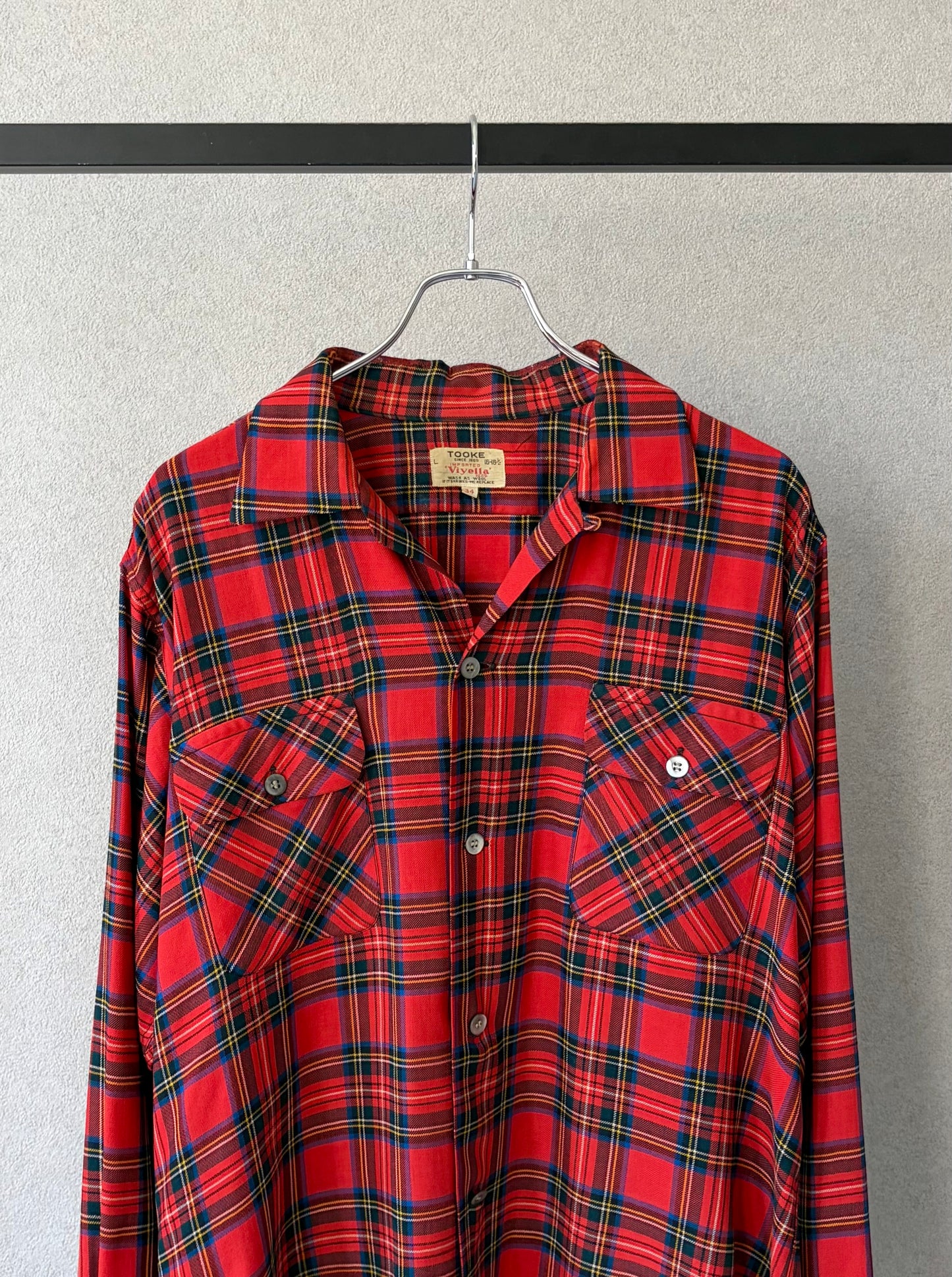60's VINTAGE wool open collar shirt