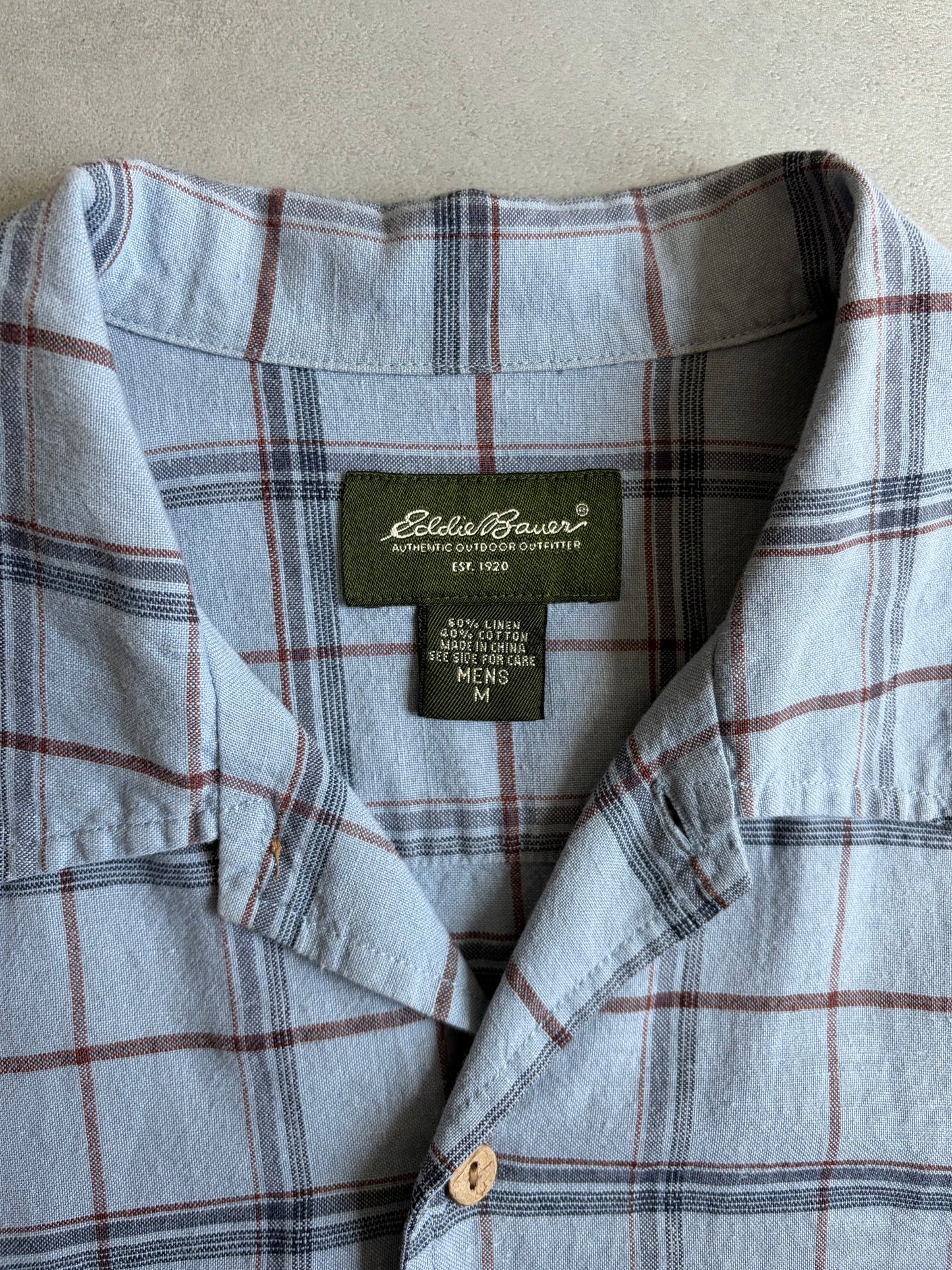 00's Eddie Bauer open collar linen×cotton shirt