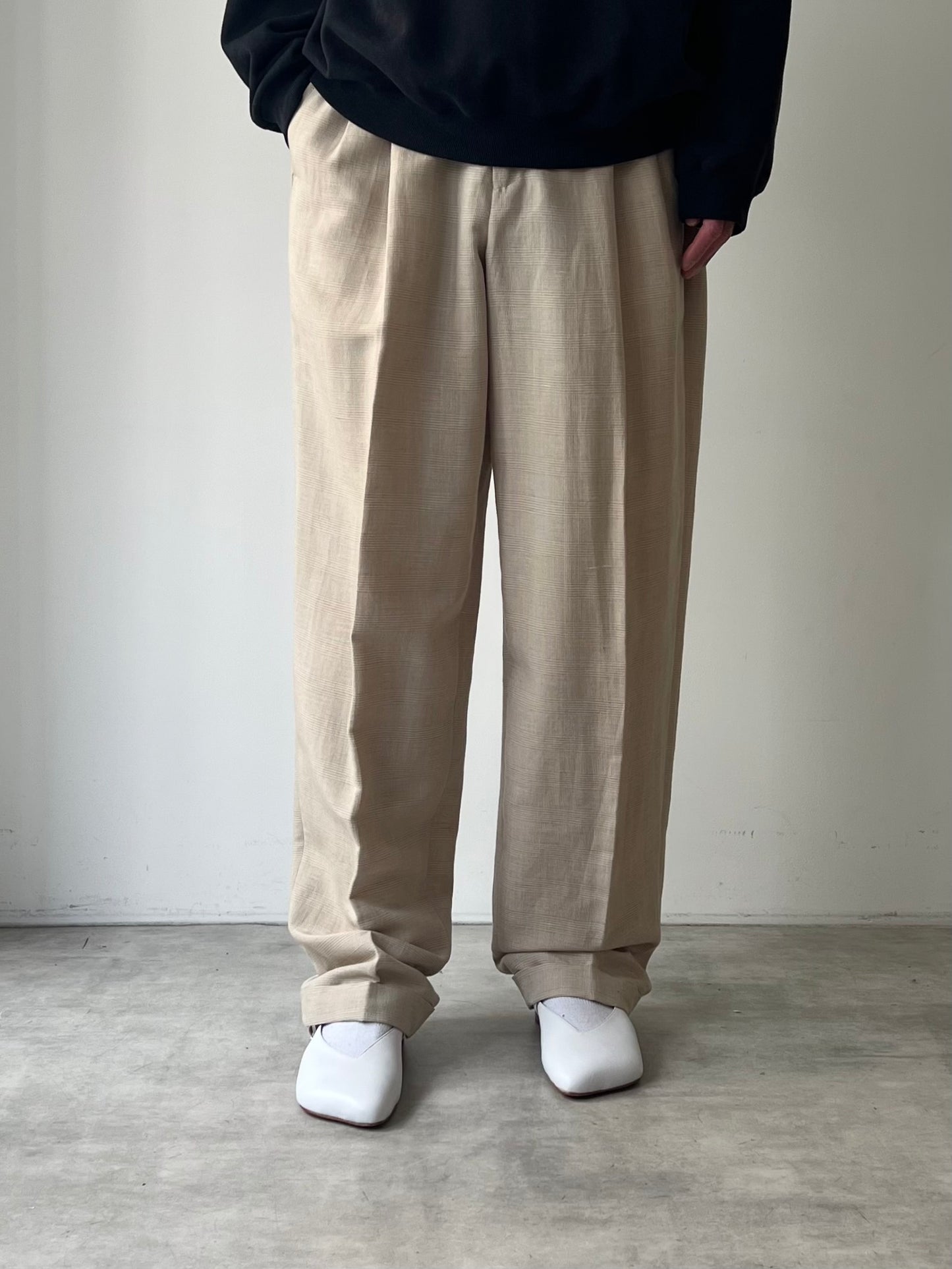 90's claibone check pattern linen slacks