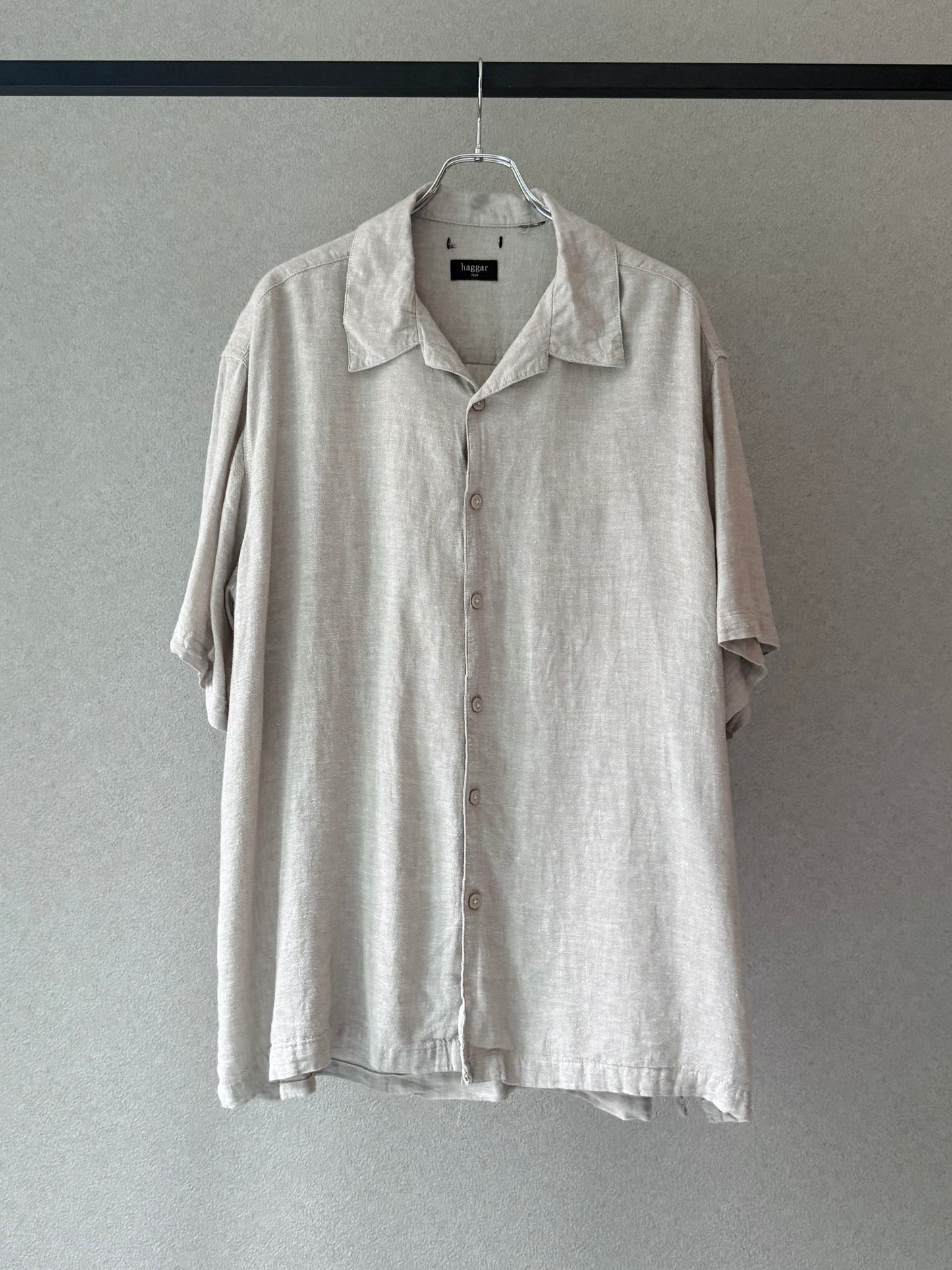 00's HAGGAR linen open collar shirt