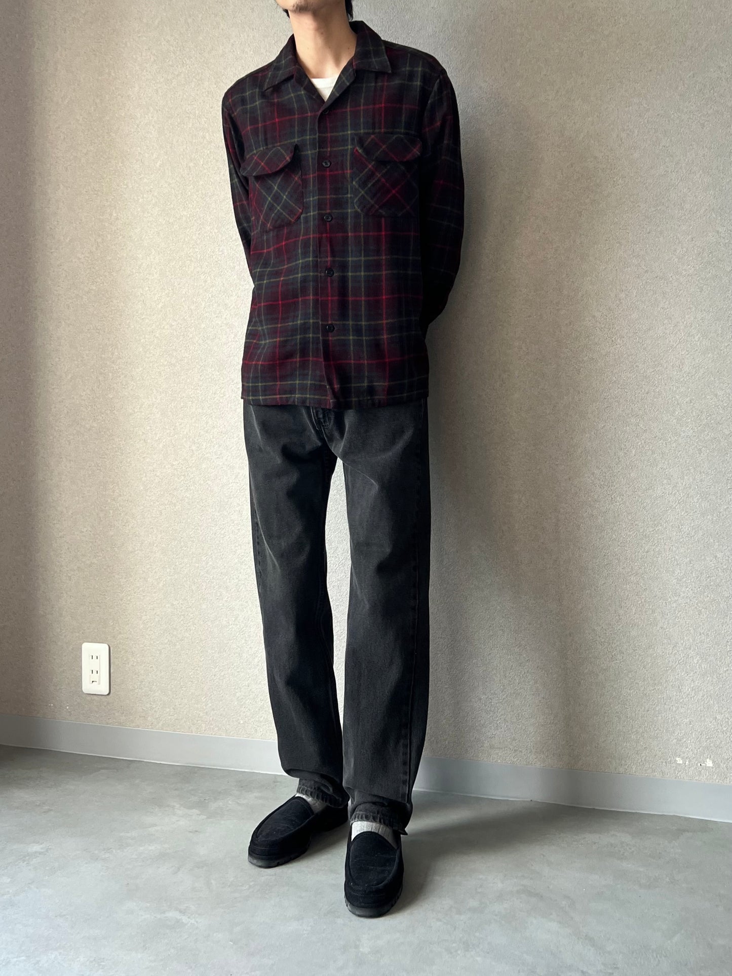 60's PENDLETON open collar wool shirts