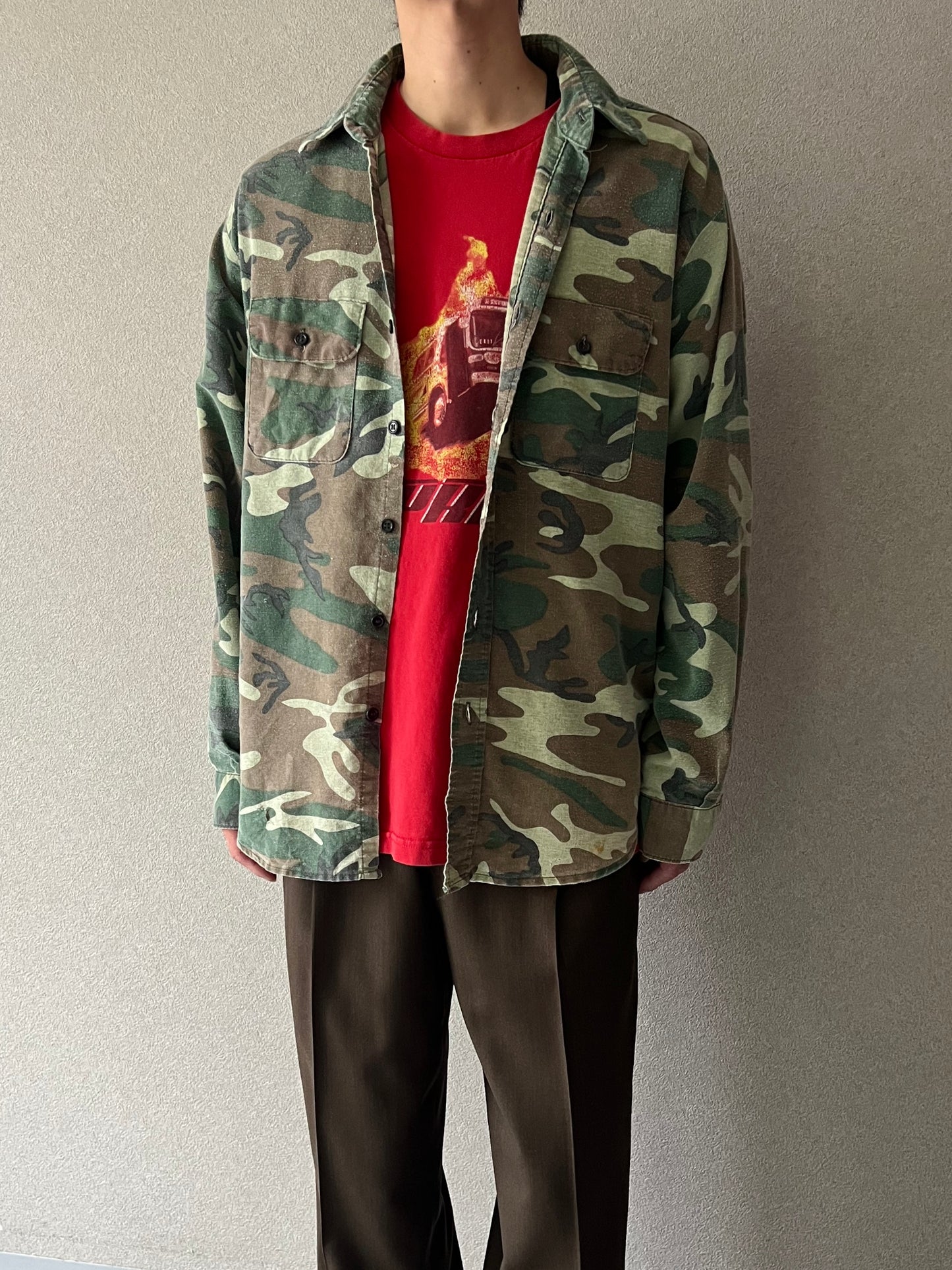 70's〜 FIVE BROTHER print flannel shirt "Made in USA"