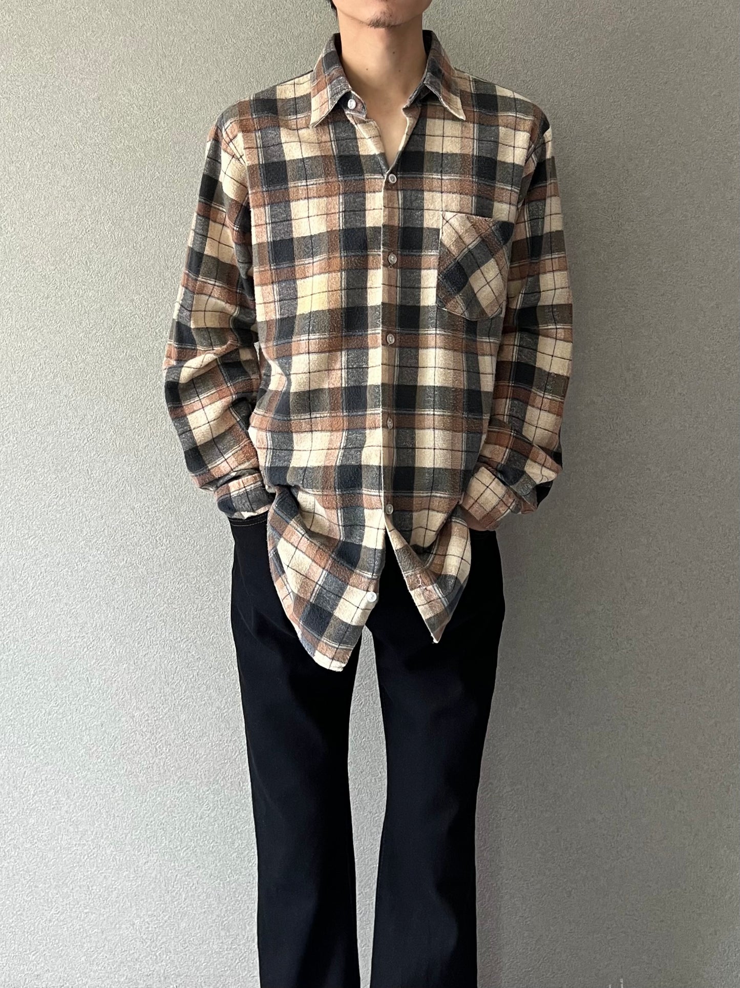 70's UNKNOWN print flannel shirt