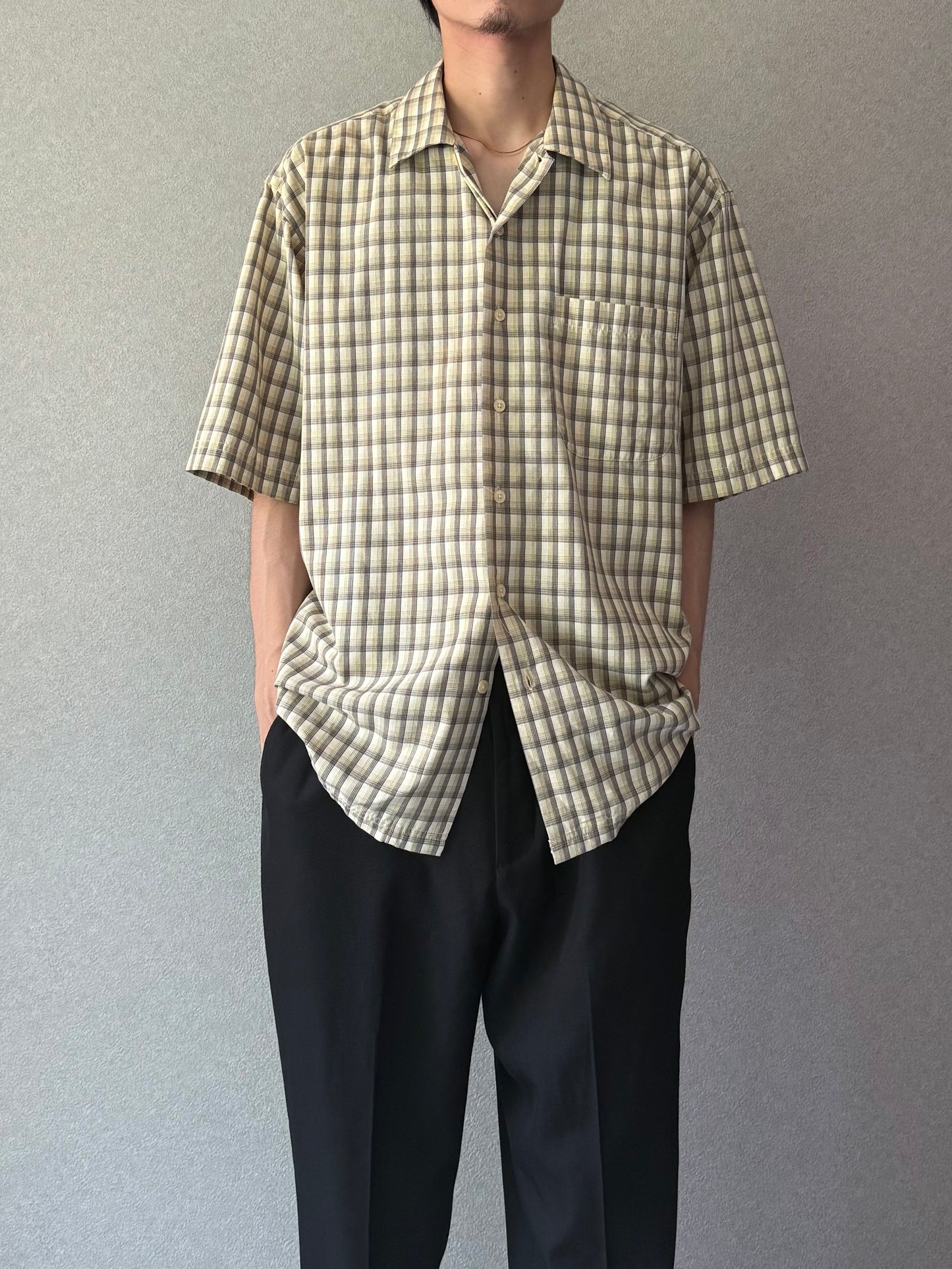 00's HAGGAR rayon open collar shirt