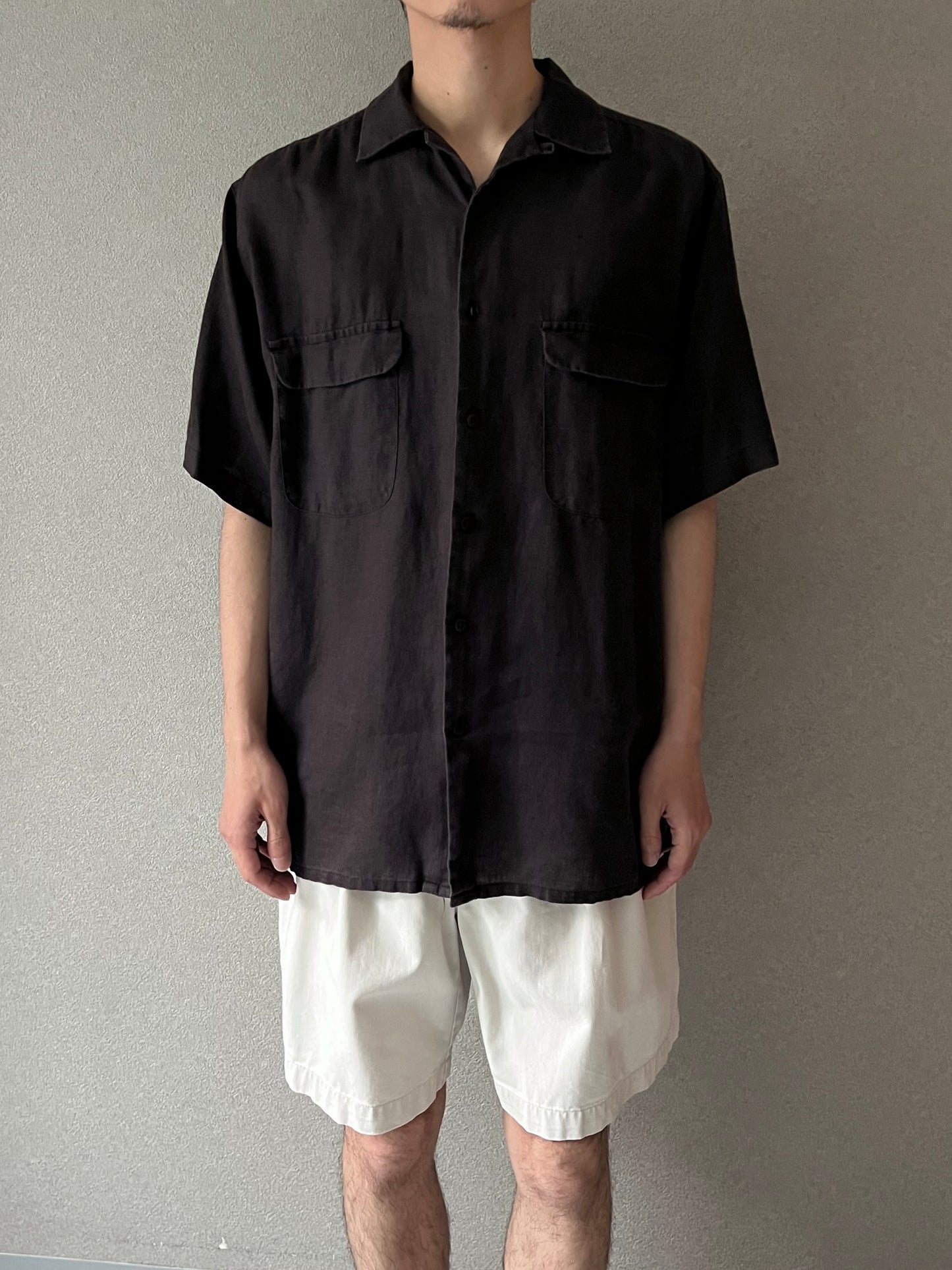 00's BRUNO linen open collar shirt