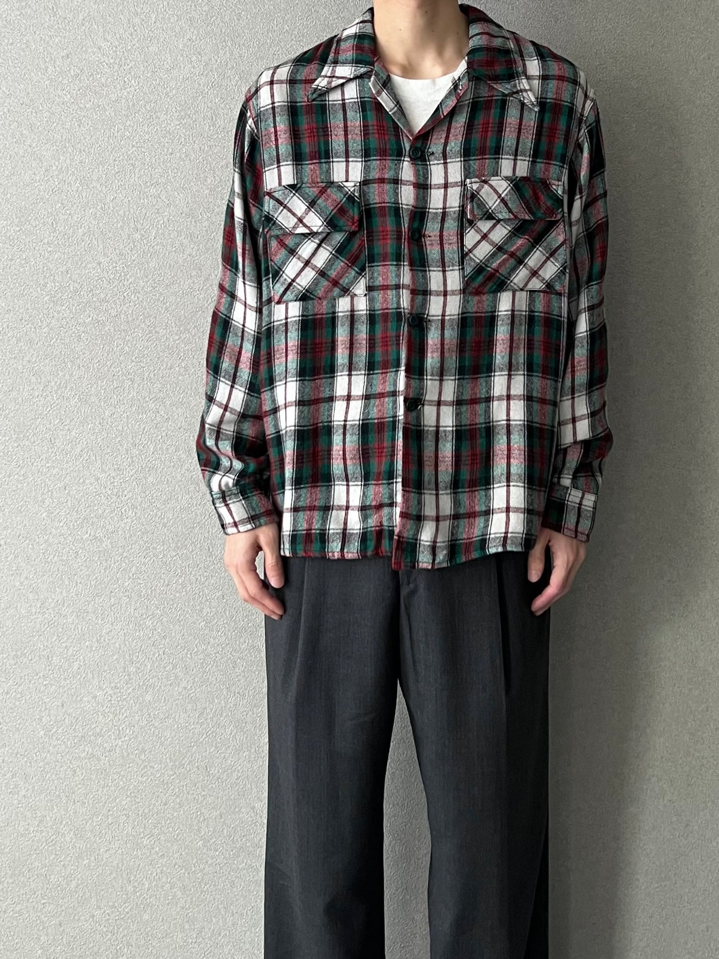 60's〜 VINTAGE open collar wool shirt