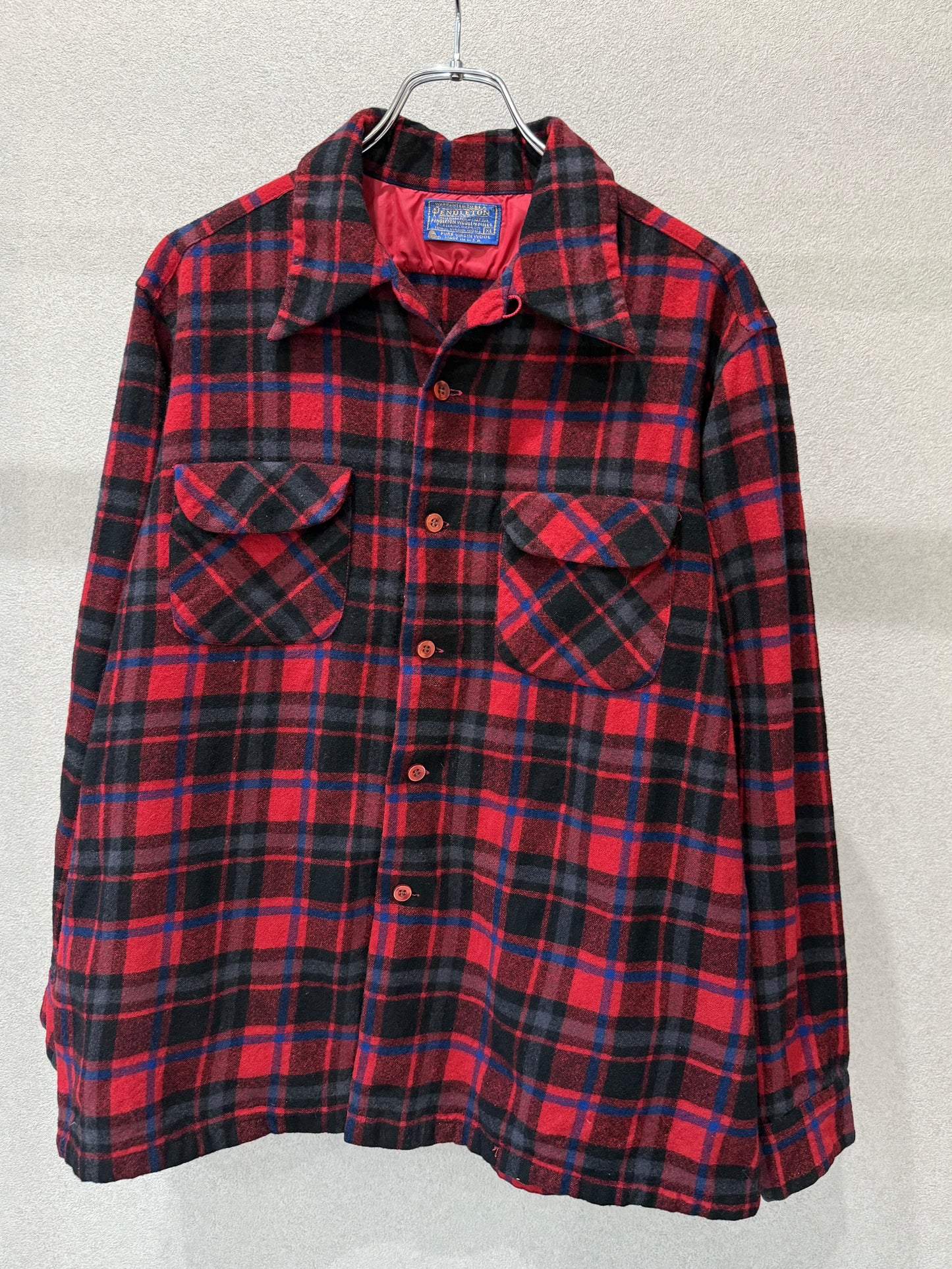 70's PENDLETON open collar wool shirt "Made in USA"