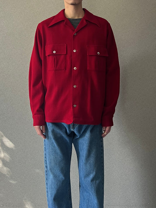 70's WOOD STREAM open collar wool shirt
